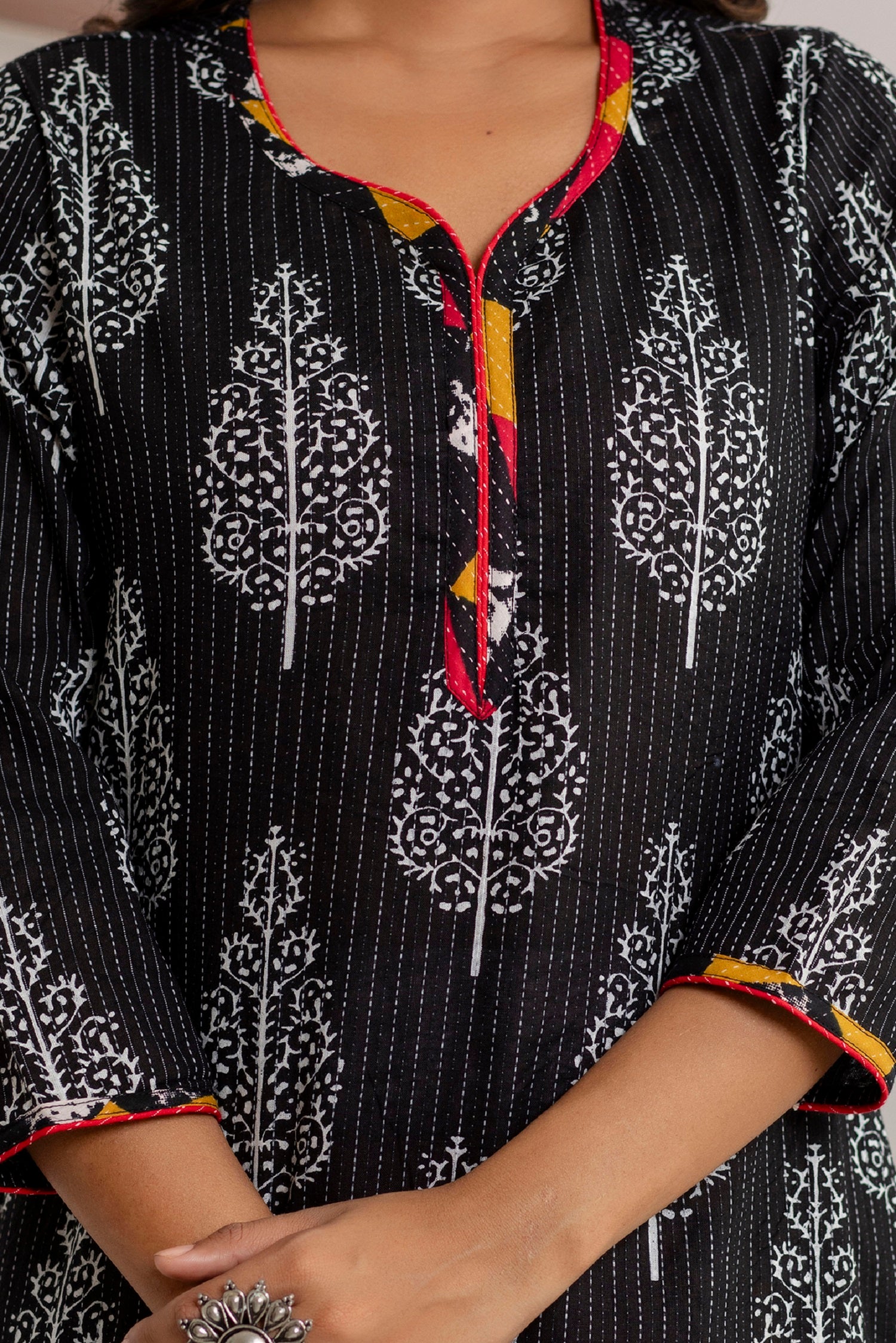 breathable pure cotton fabric used in block printed kurta set