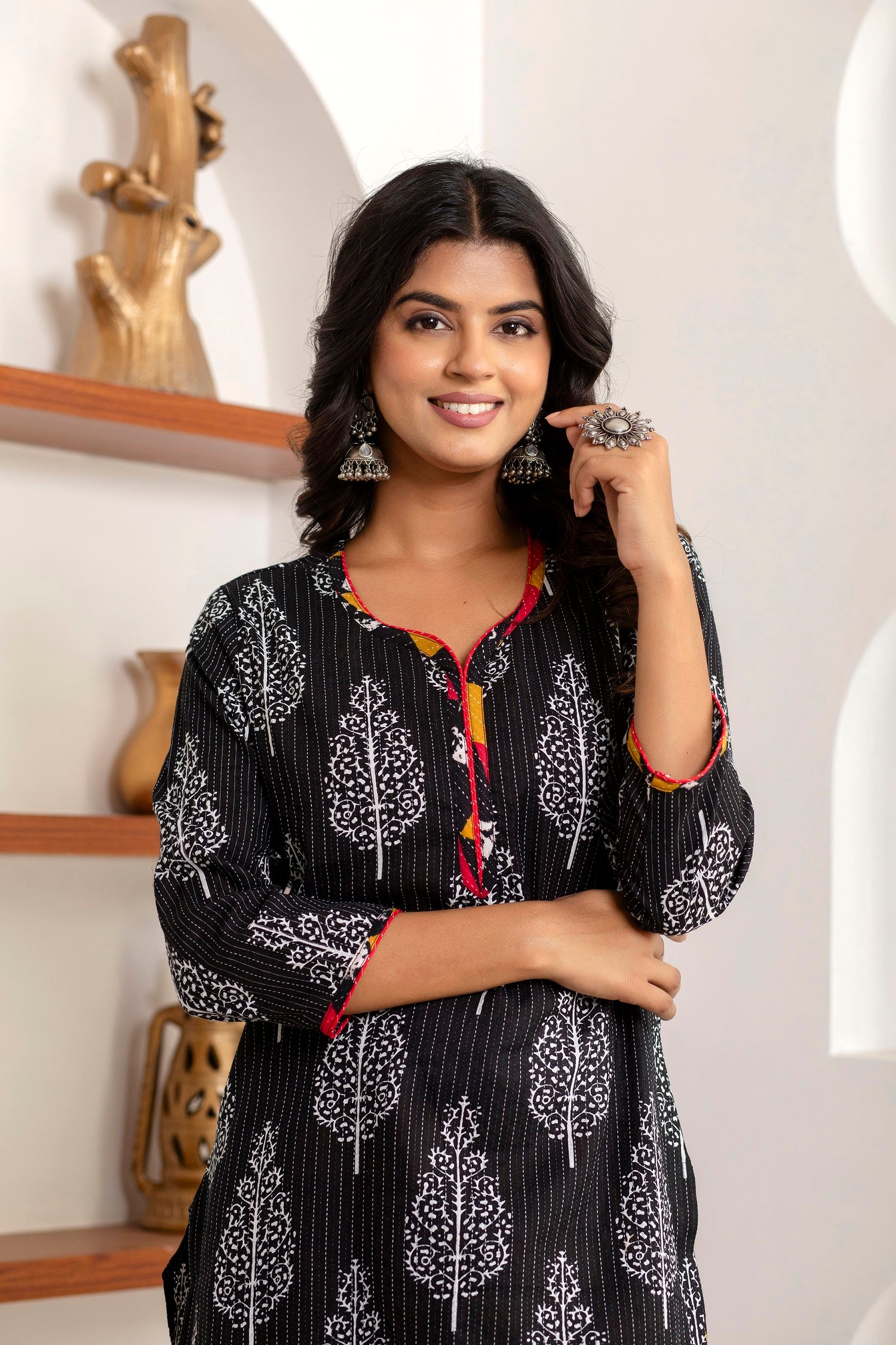handcrafted Jaipuri block print detail on cotton kurta set