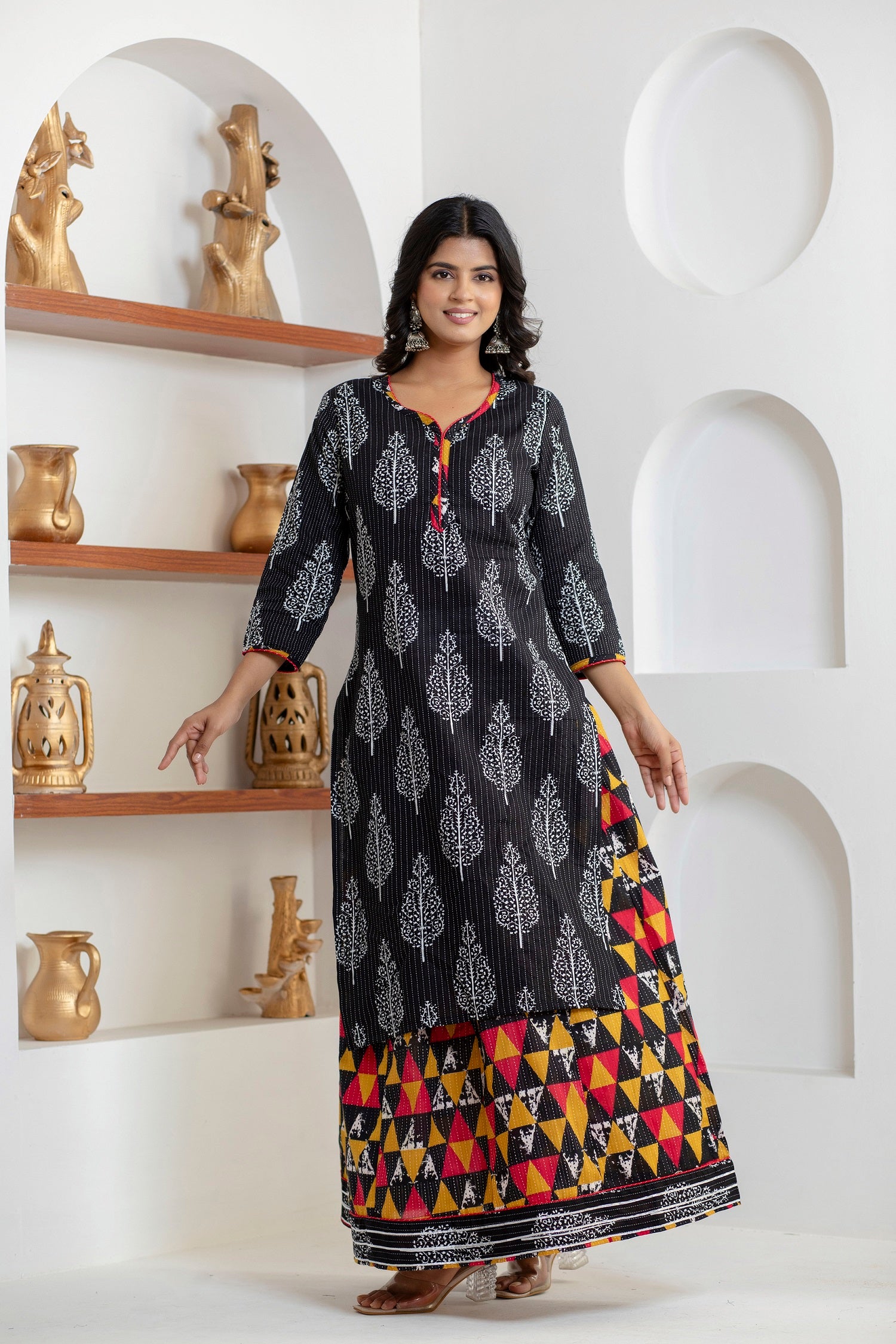 women’s Black pure cotton Jaipuri block printed kurta set