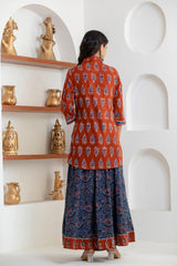 back view of women’s cotton Jaipuri kurta Skirt set