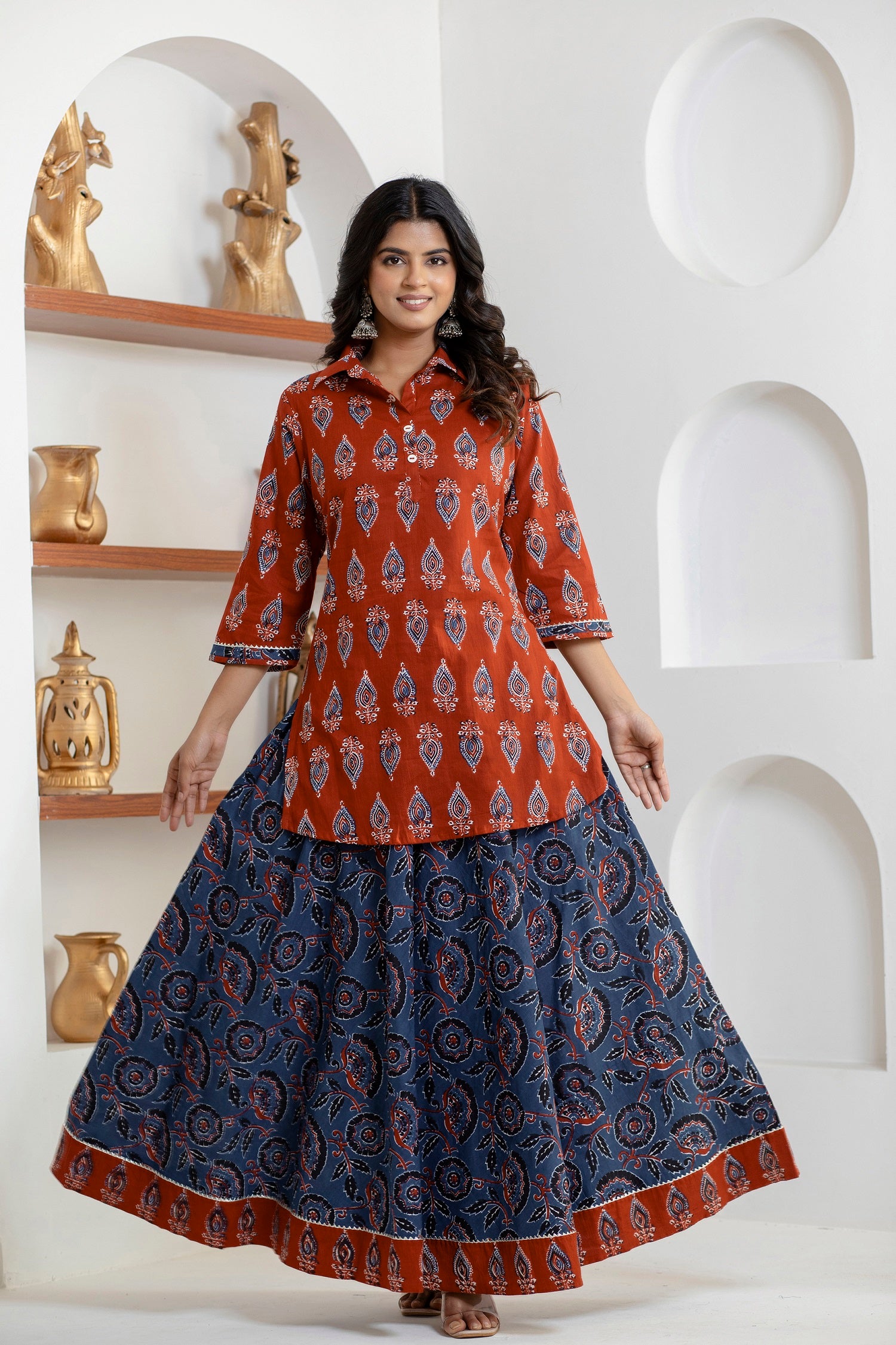 women’s Red pure cotton Jaipuri block printed kurta set
