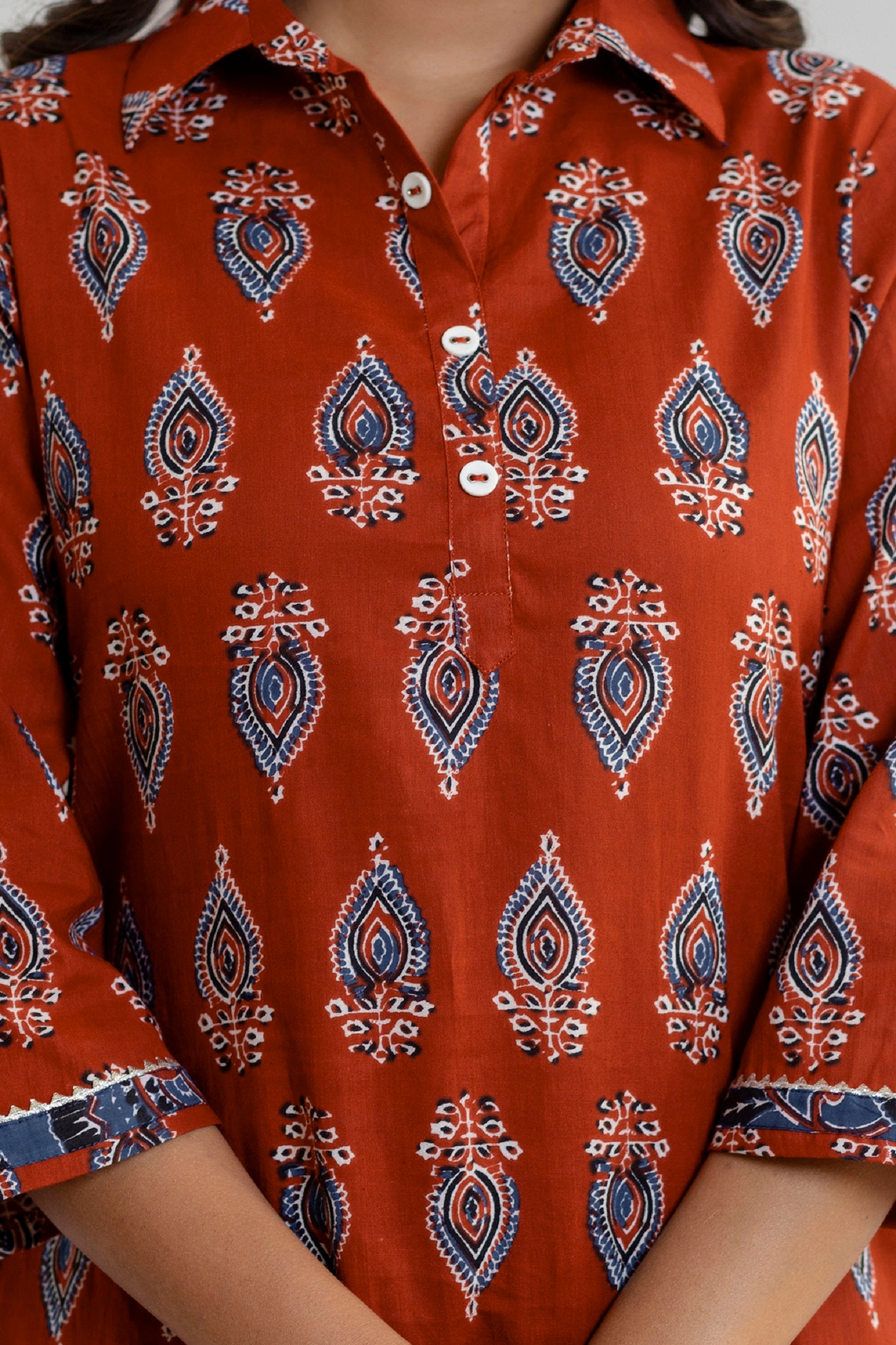 breathable pure cotton fabric used in block printed kurta set