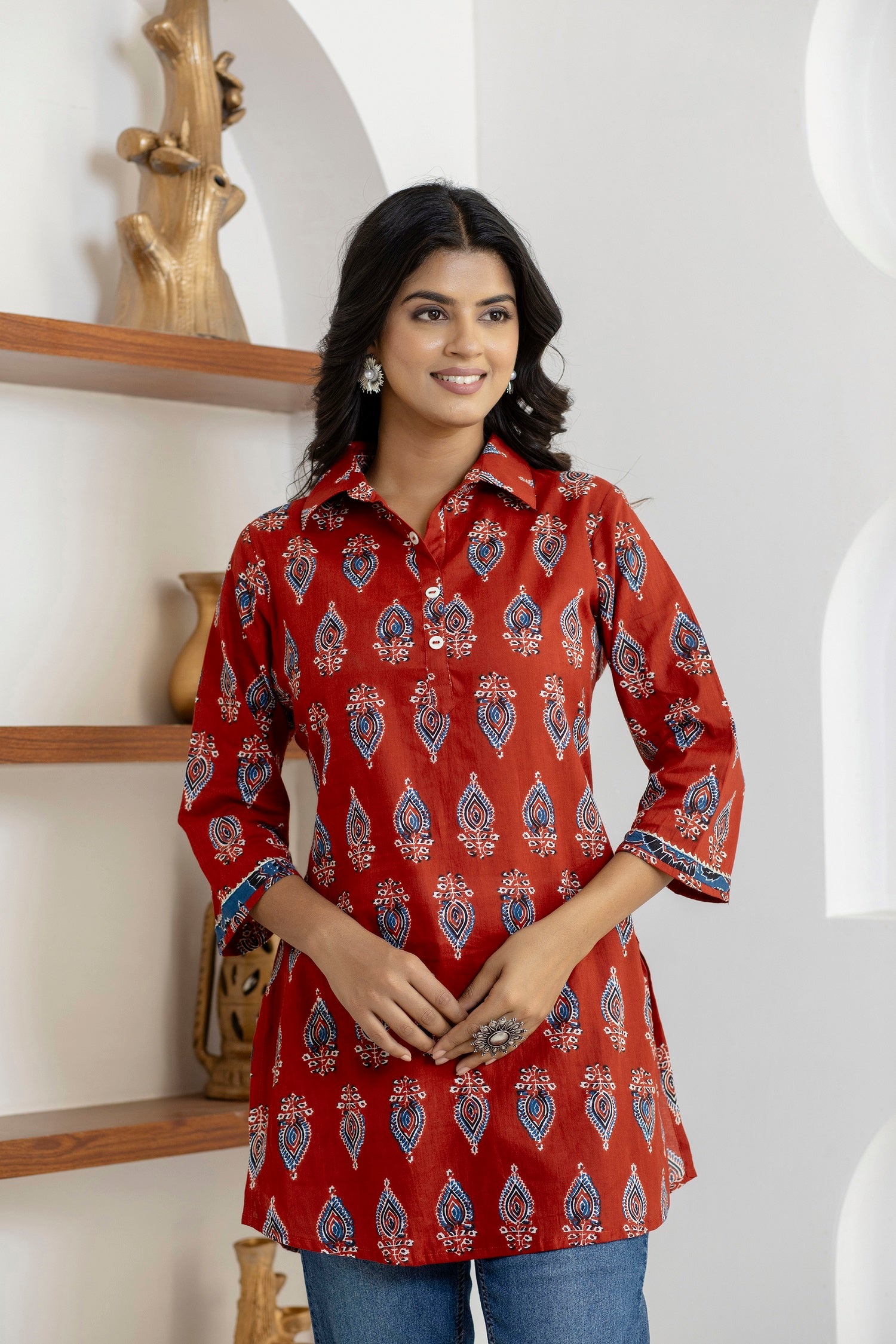 women’s Rust pure cotton Jaipuri block printed top