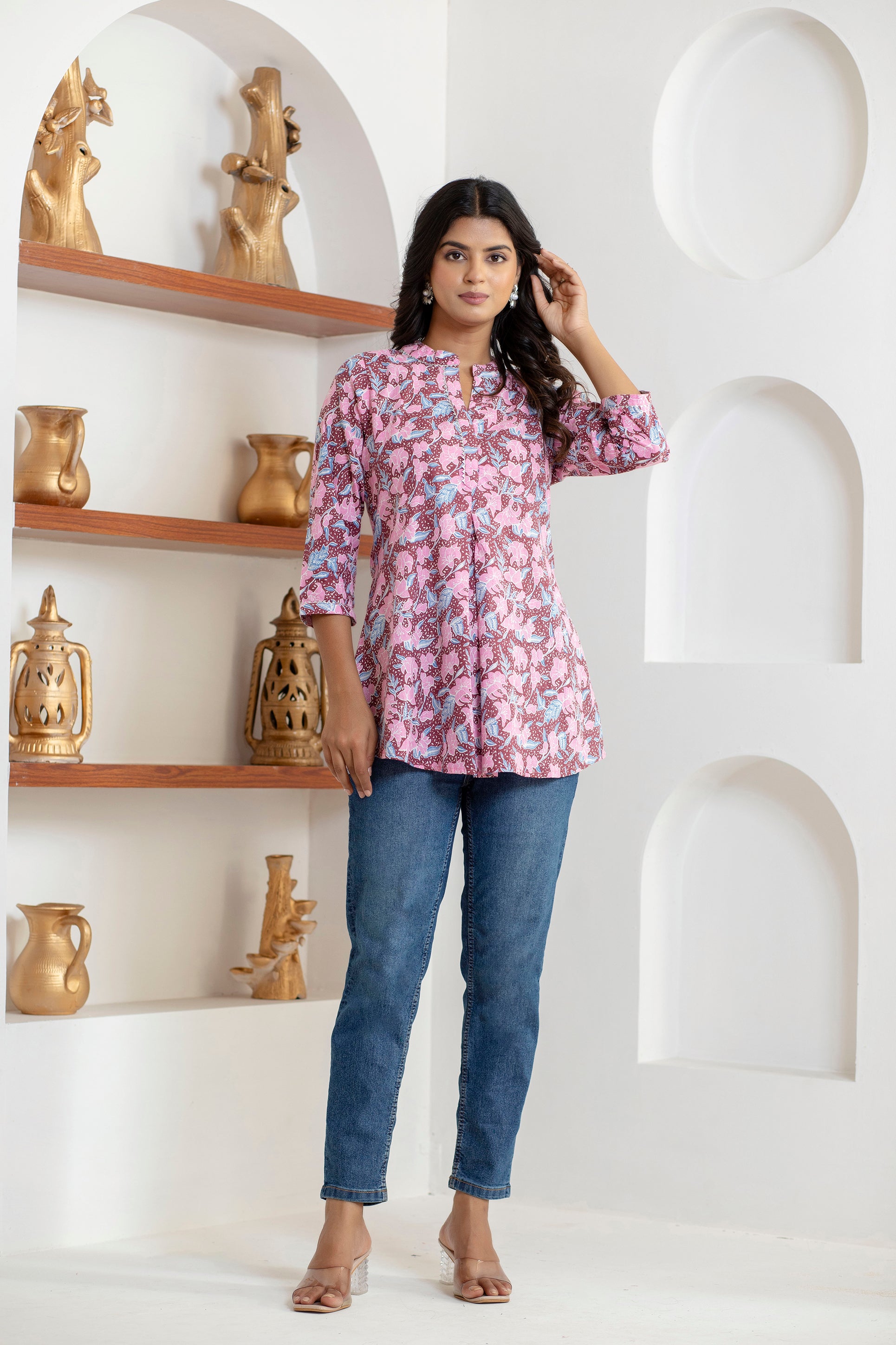 handcrafted Jaipuri block print detail on cotton top