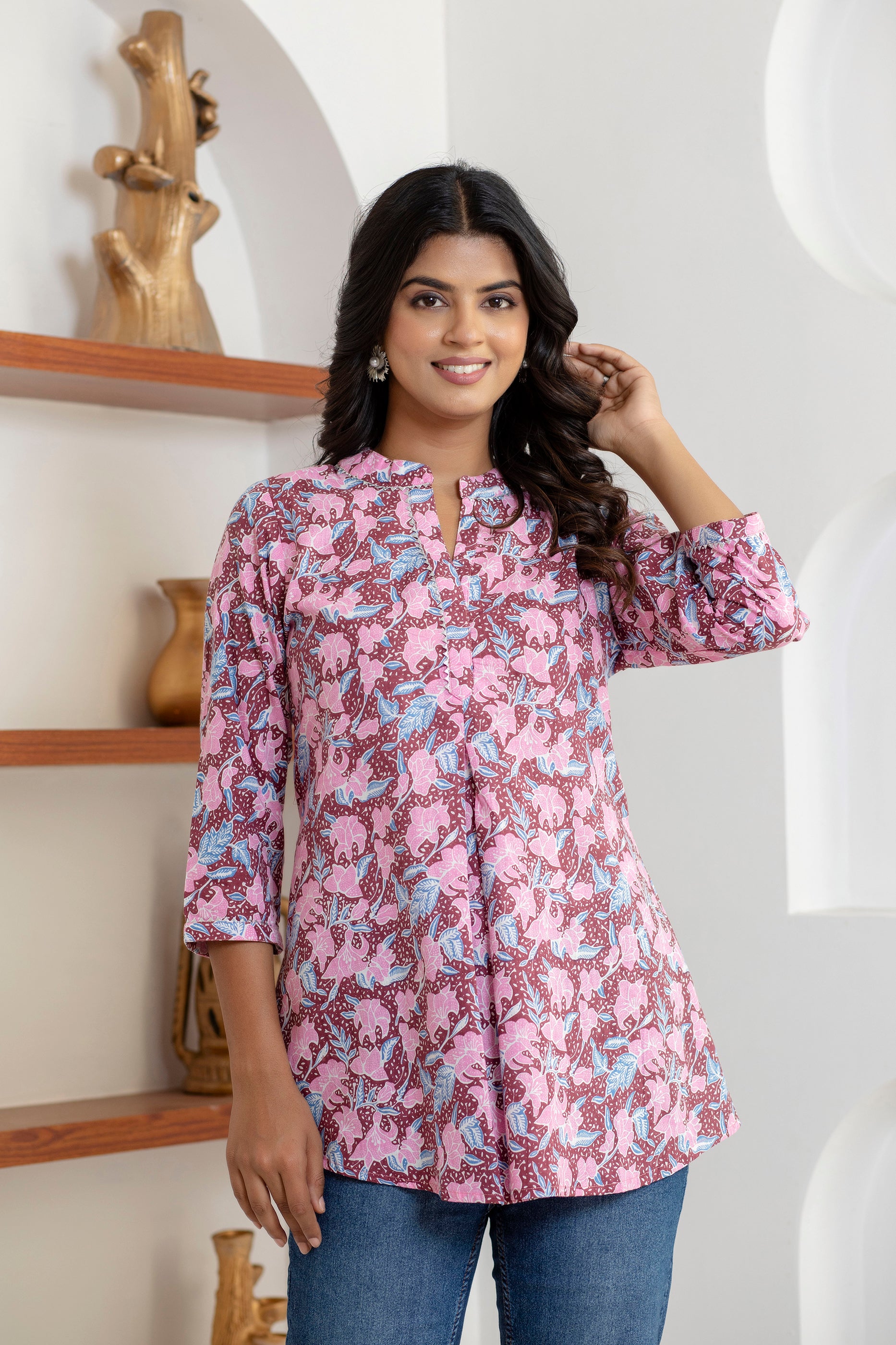 women’s [Pink] pure cotton Jaipuri block printed top