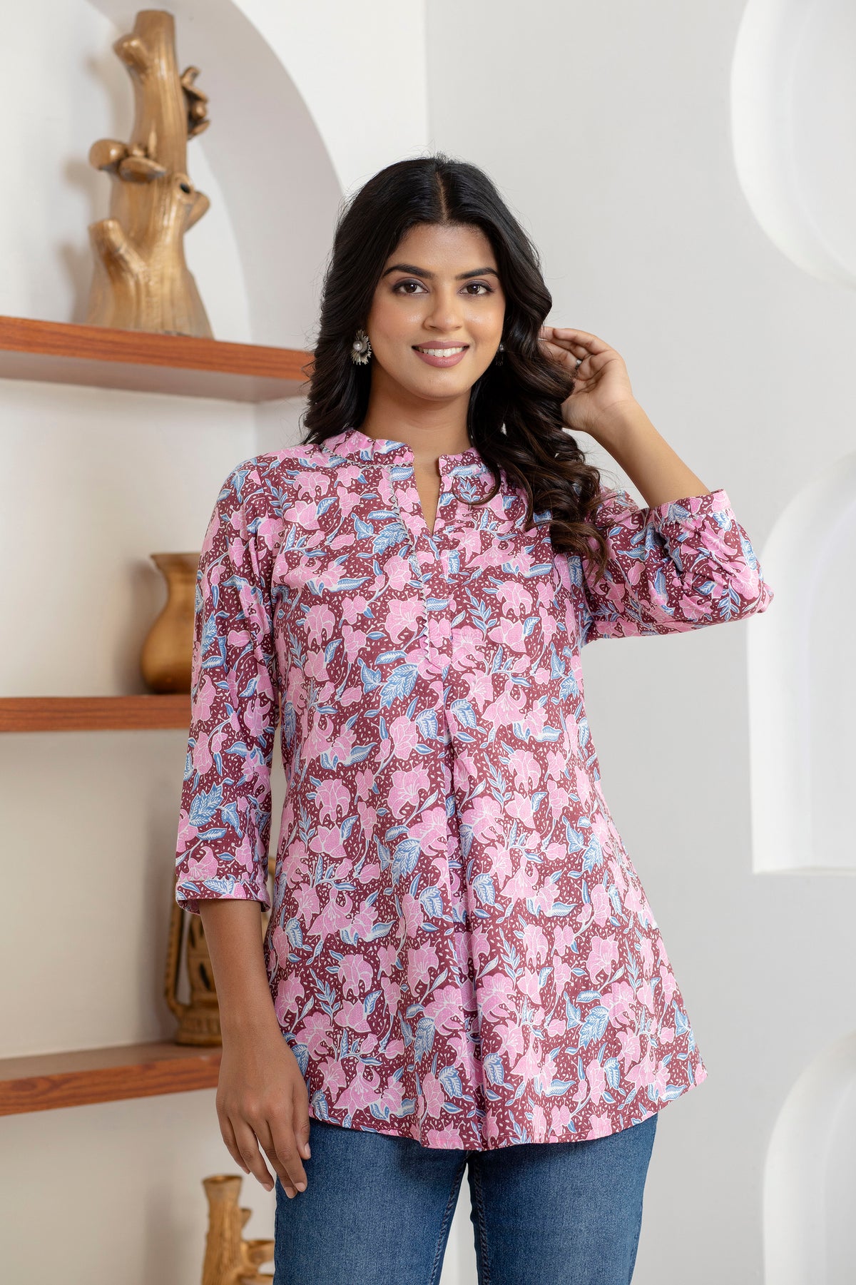 women’s [Pink] pure cotton Jaipuri block printed top