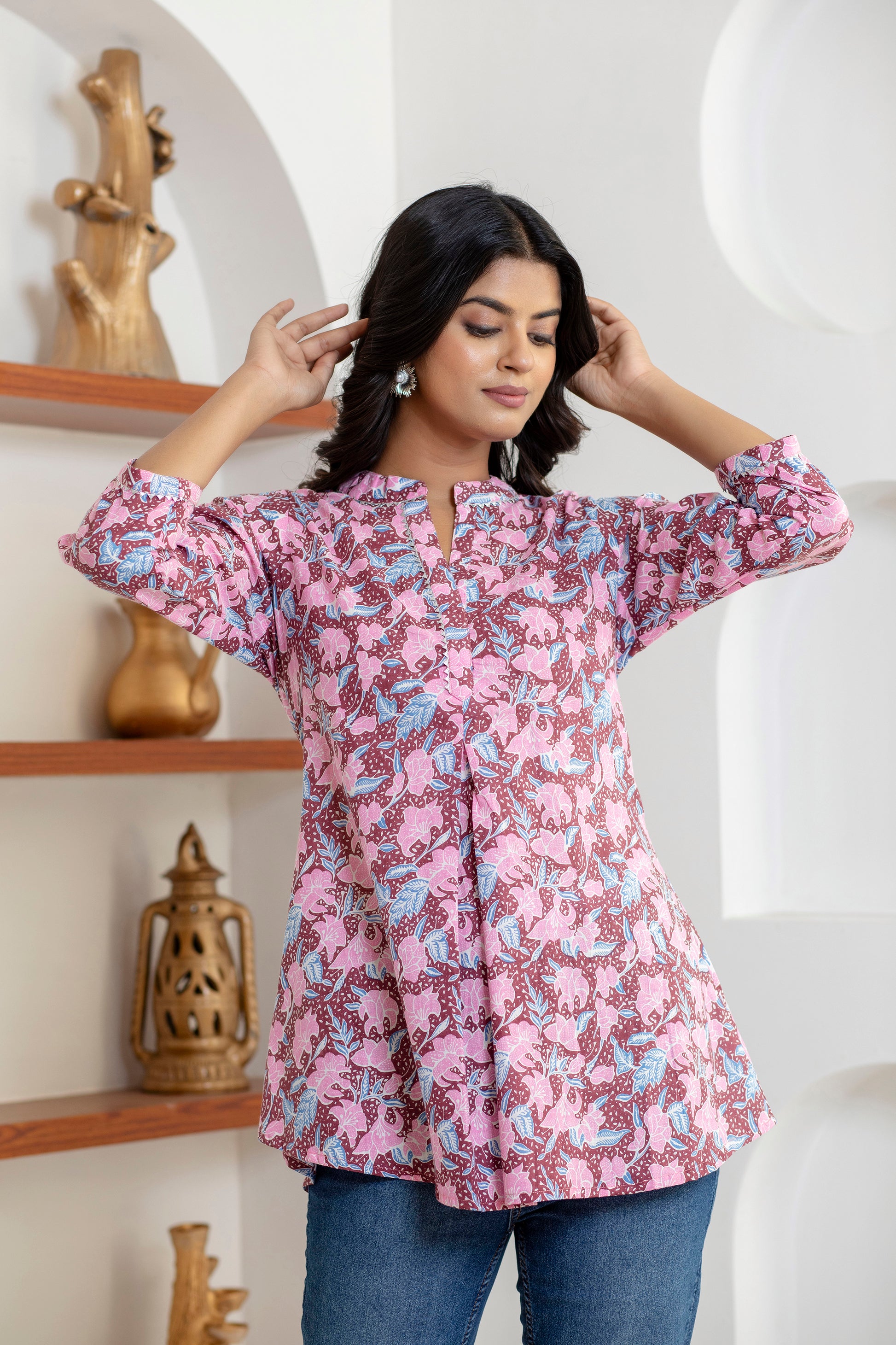 handcrafted Jaipuri block print detail on cotton top