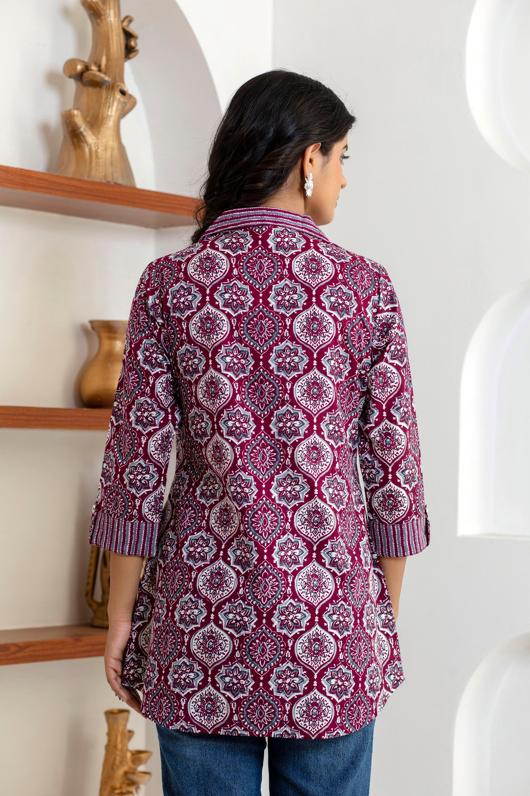 back view of women’s cotton printed top