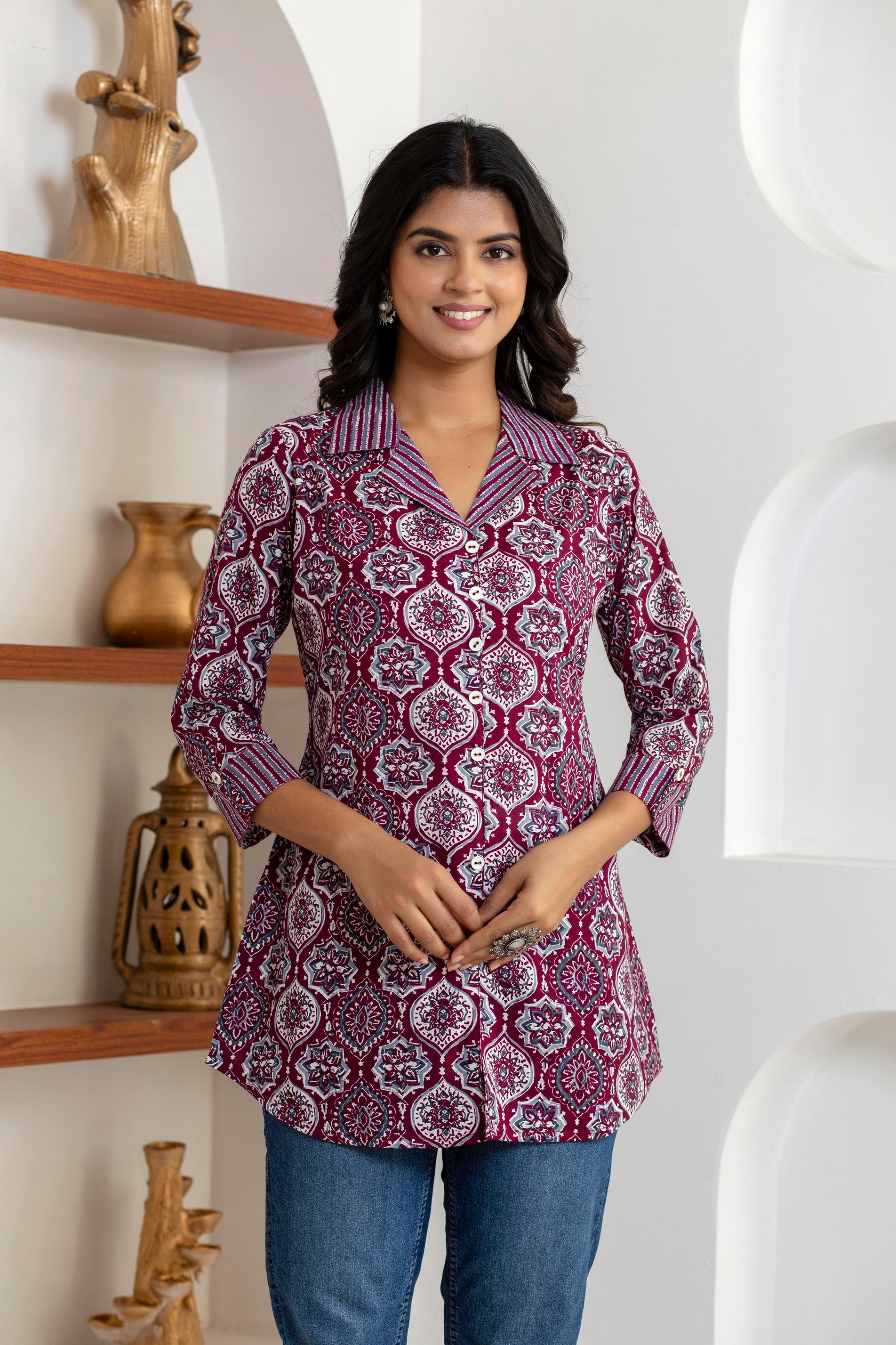 women’s [Purple] pure cotton Jaipuri block printed top