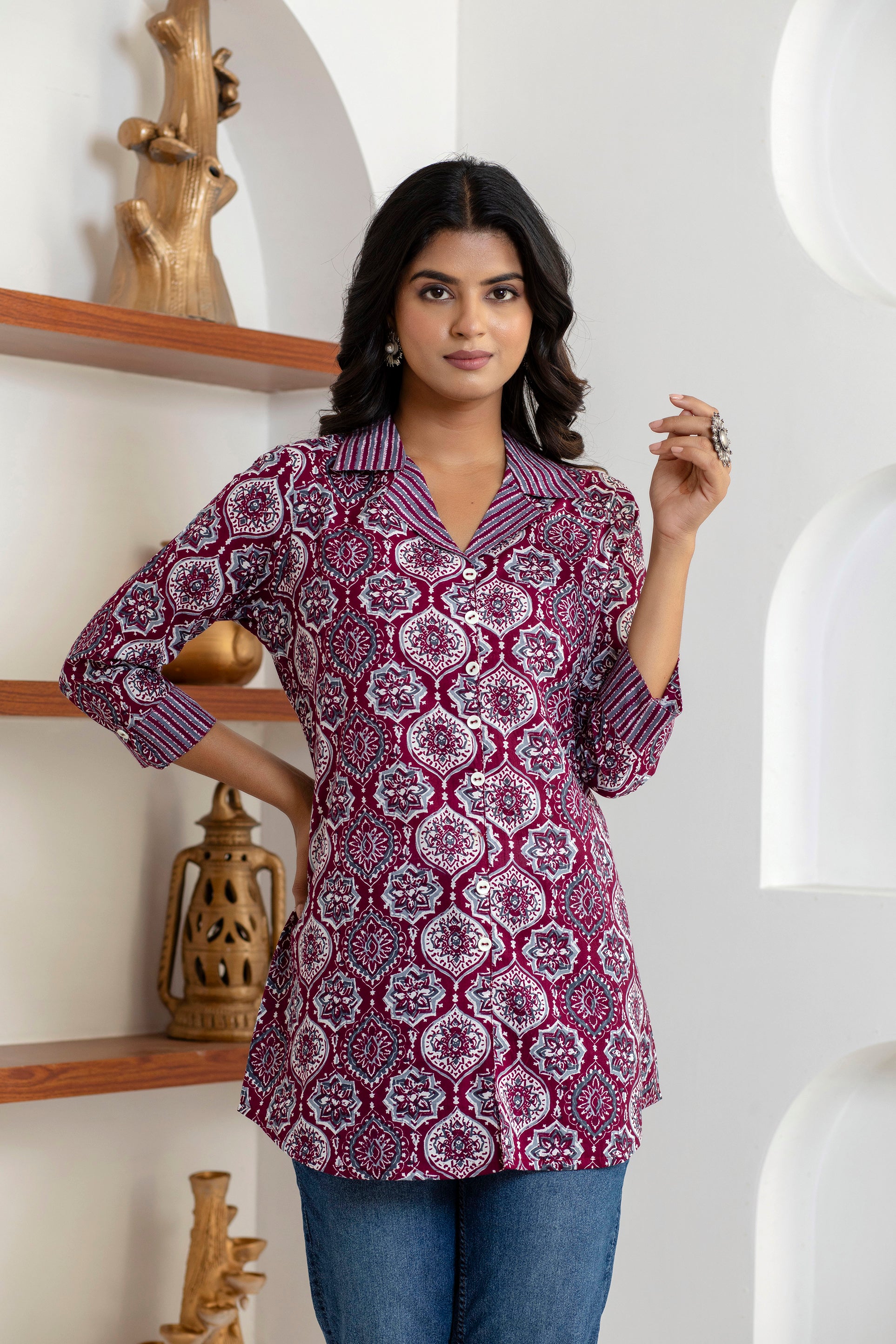 women’s [Purple] pure cotton Jaipuri block printed top