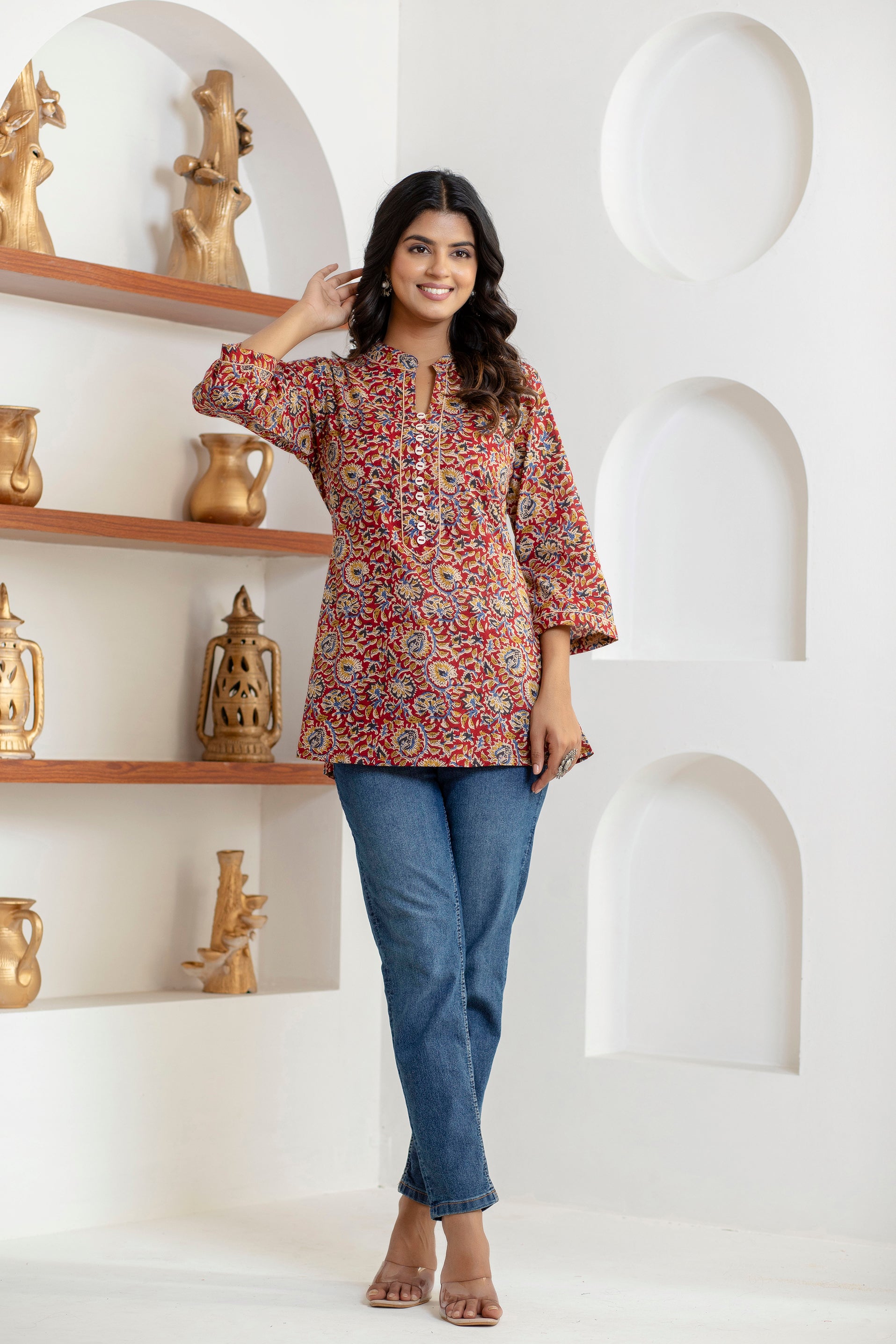 handcrafted Jaipuri block print detail on cotton top