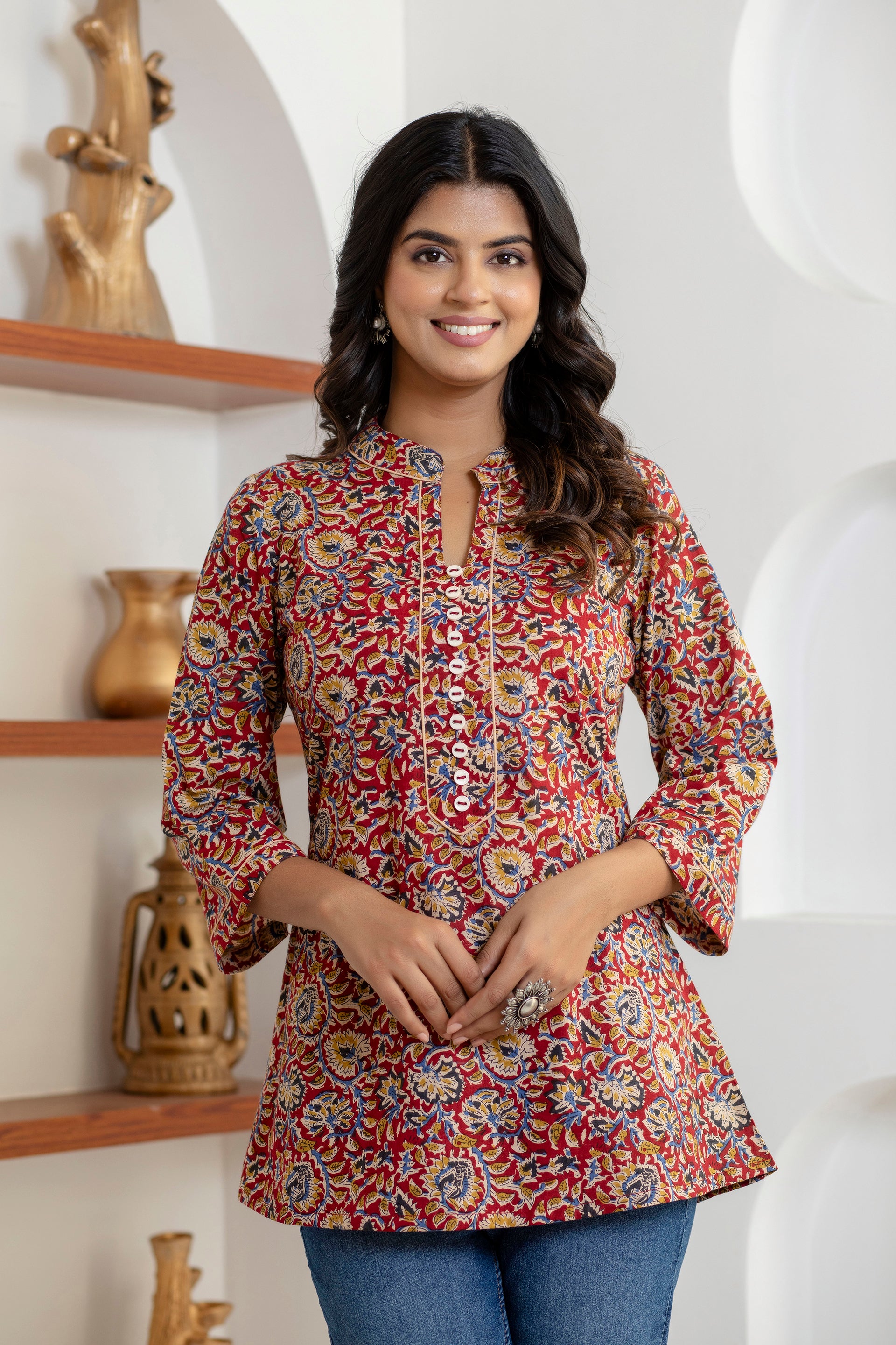 women’s [Maroon] pure cotton Jaipuri block printed top