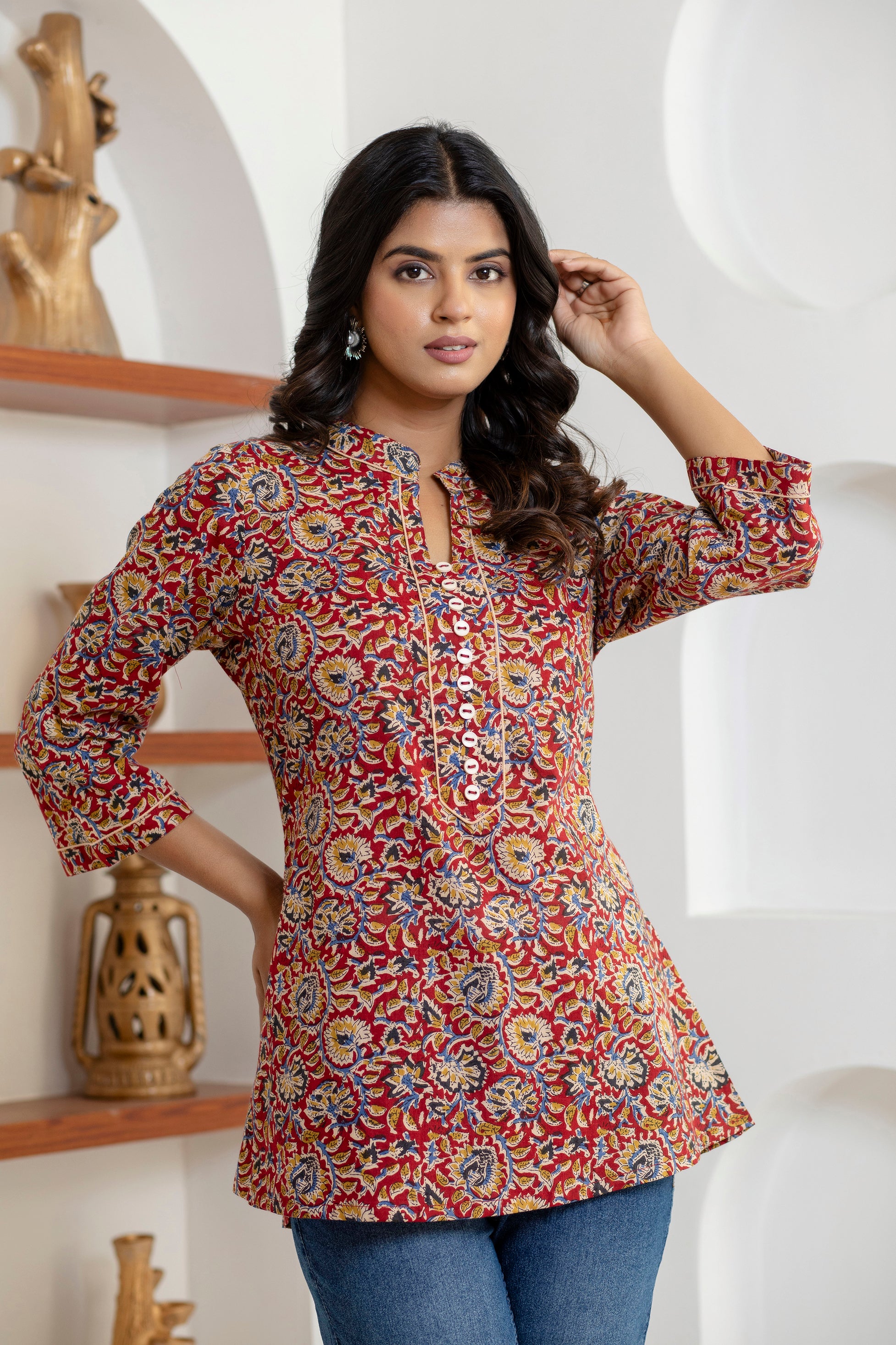 handcrafted Jaipuri block print detail on cotton top