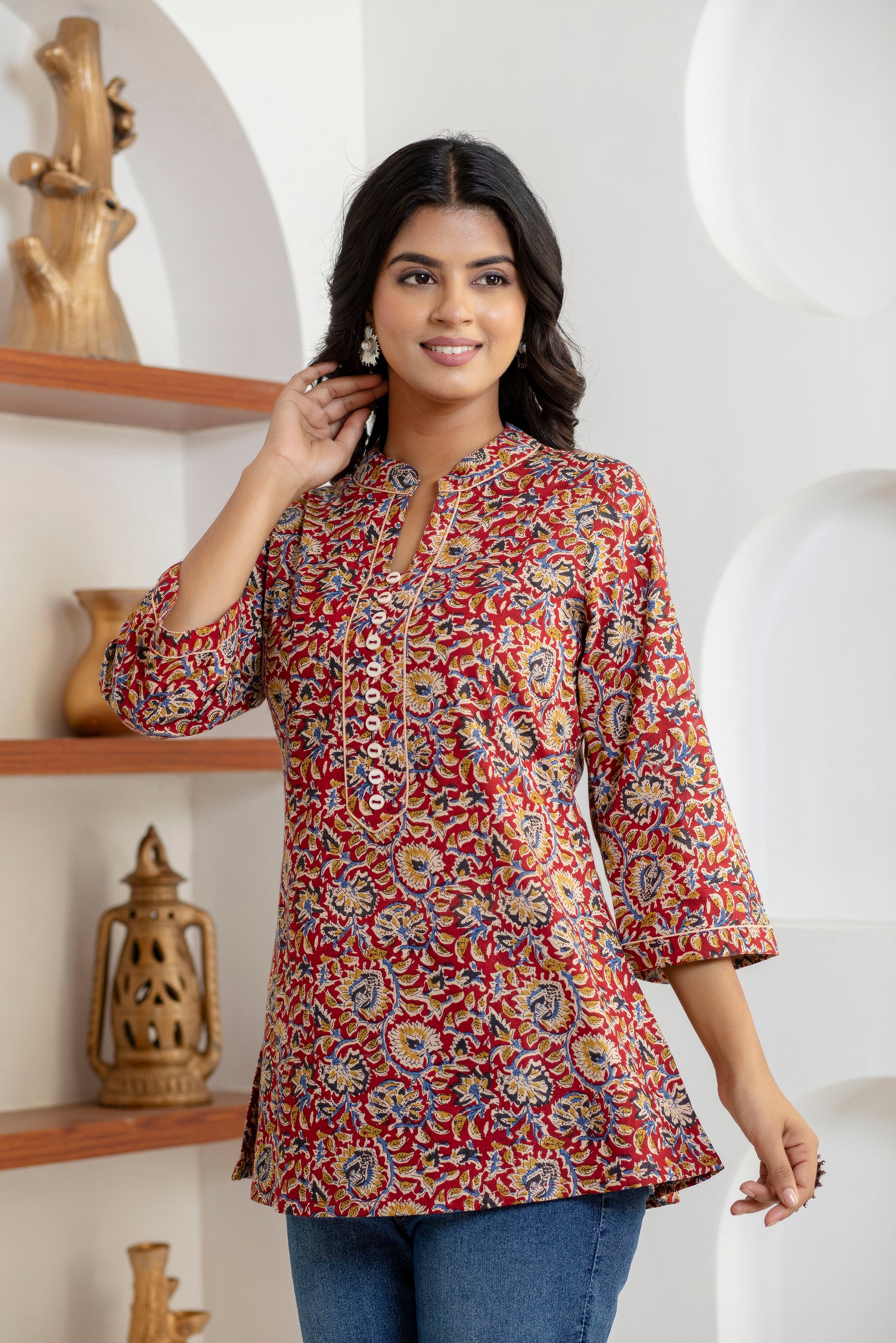 handcrafted Jaipuri block print detail on cotton top