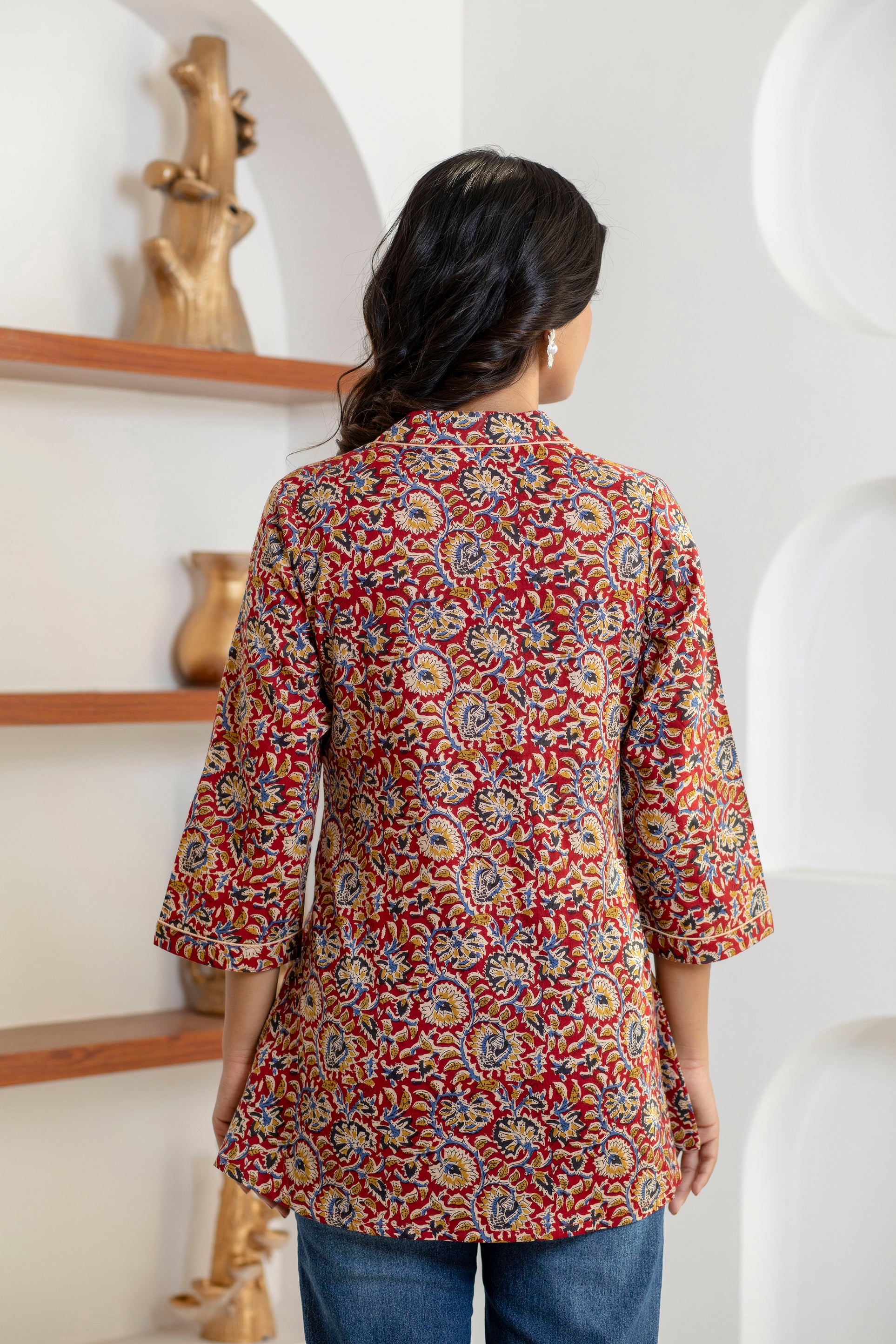 back view of women’s cotton printed top