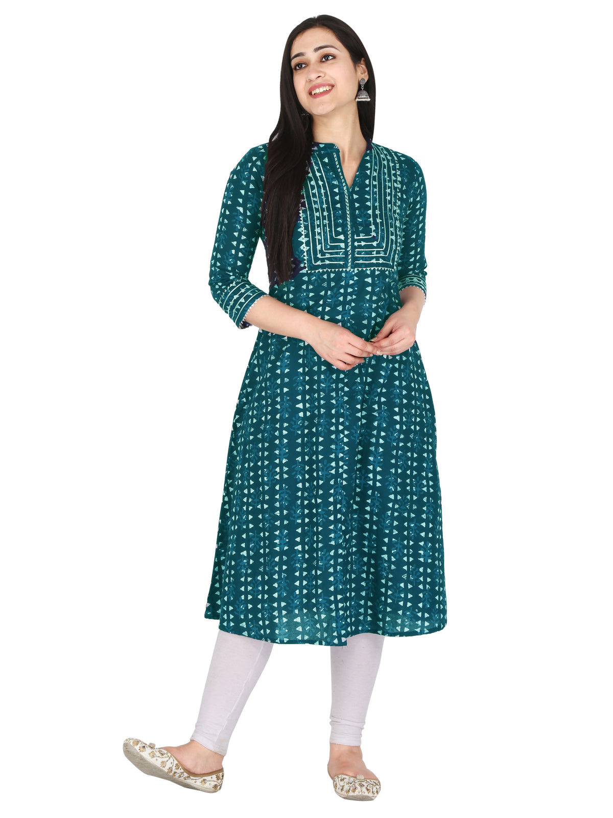 women’s Bottle Green pure cotton Jaipuri block printed kurti