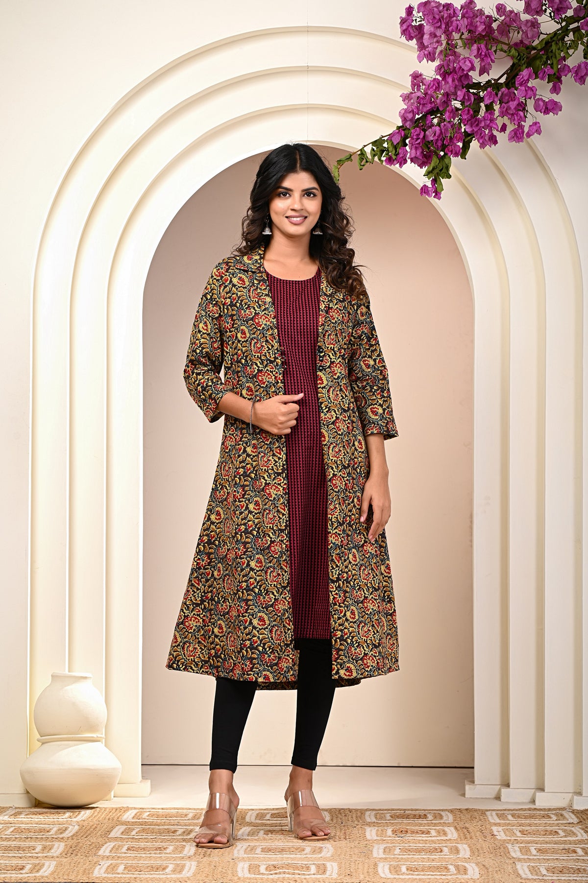 women’s Maroon pure cotton Jaipuri block printed kurta set
