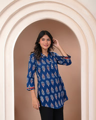 side view of cotton block print top for women