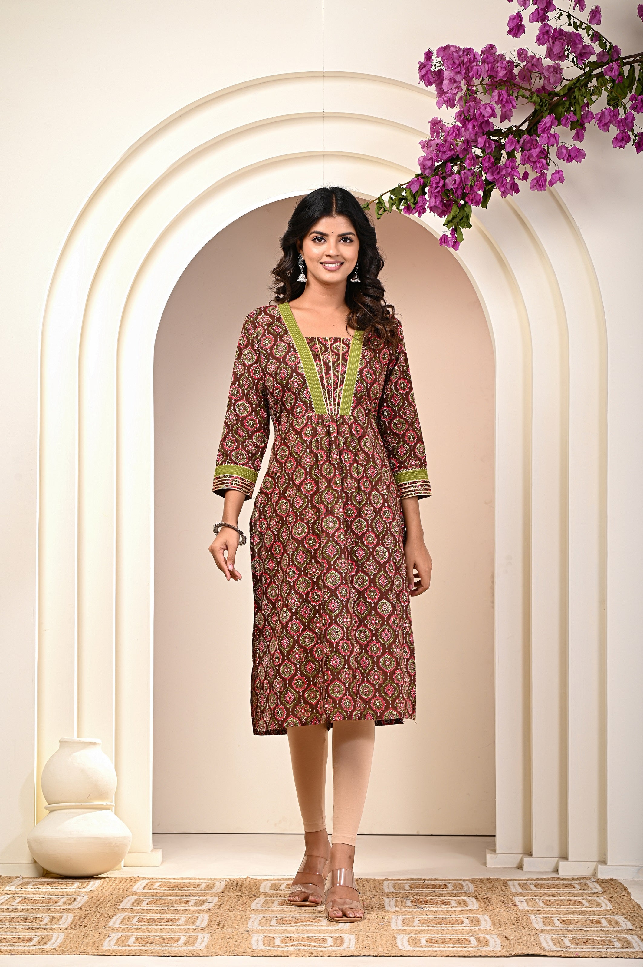 women’s Maroon pure cotton Jaipuri block printed kurti