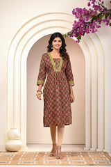 women’s Maroon pure cotton Jaipuri block printed kurti