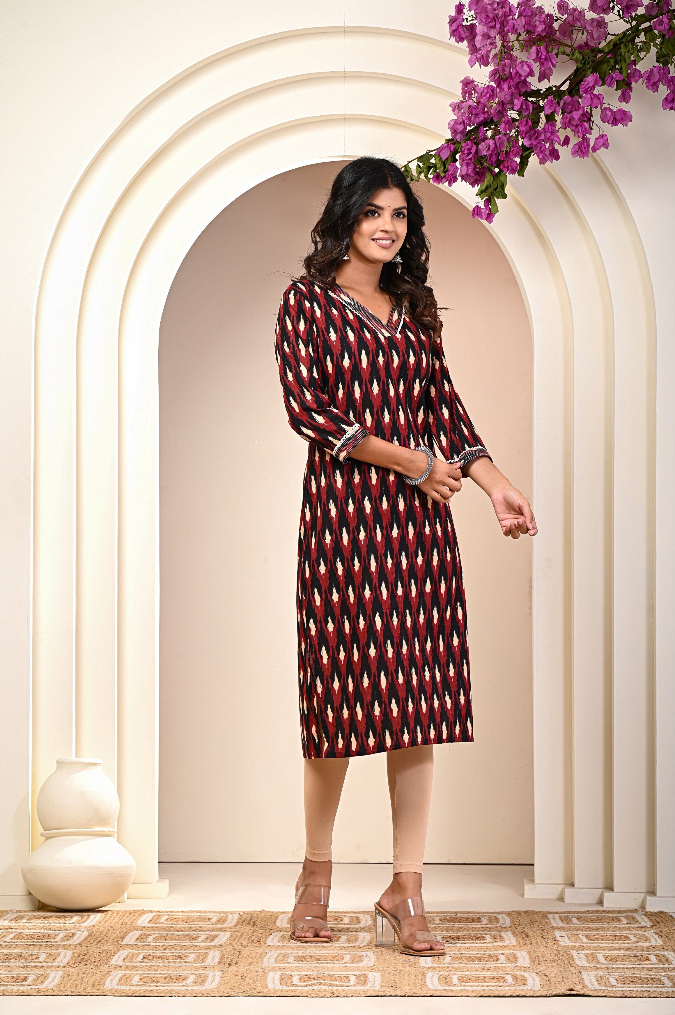 side view of Red & Black cotton block print kurti for women