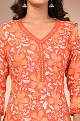 close-up of traditional Jaipuri block print on cotton kurti