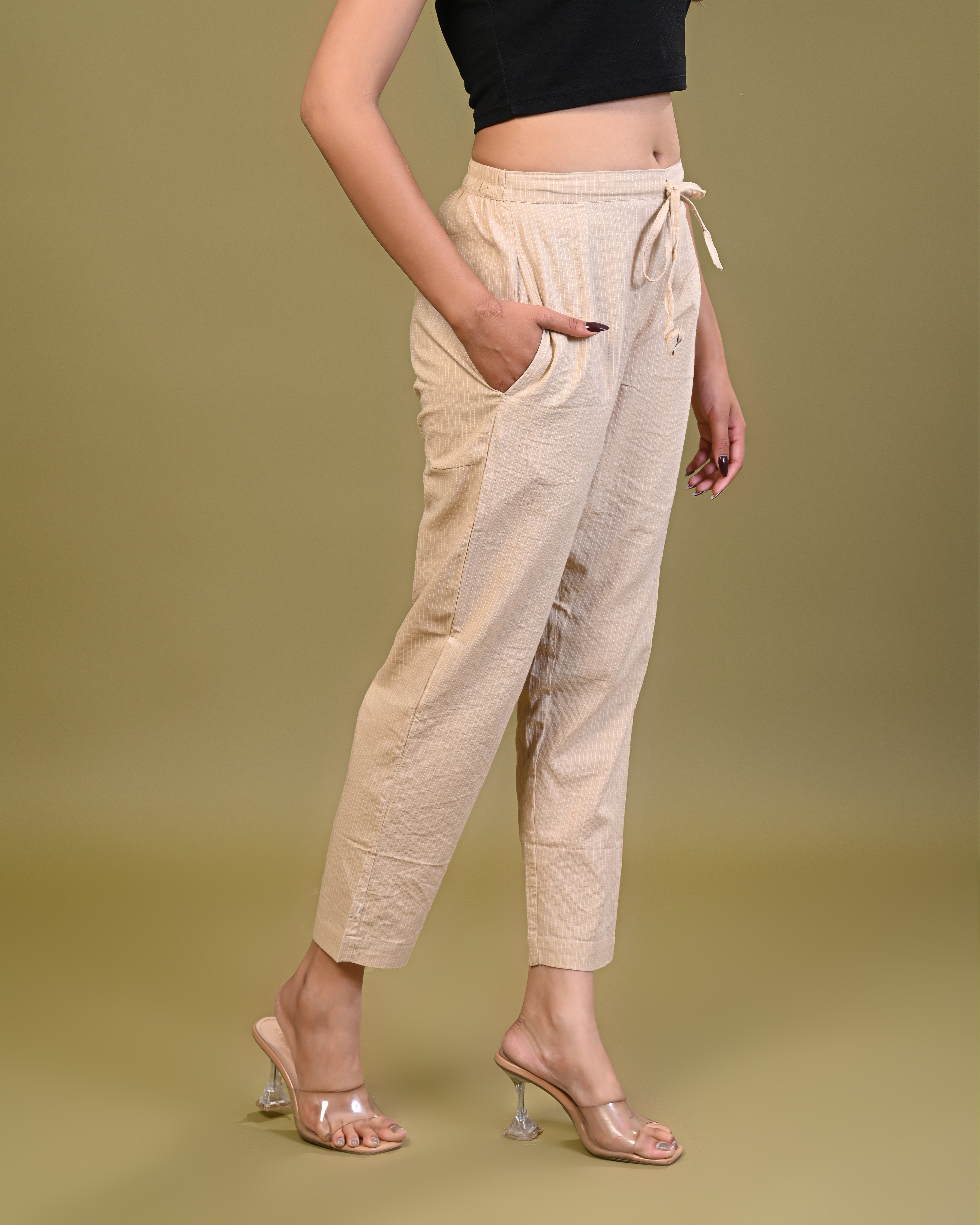 side view of cotton printed palazzo pants for women