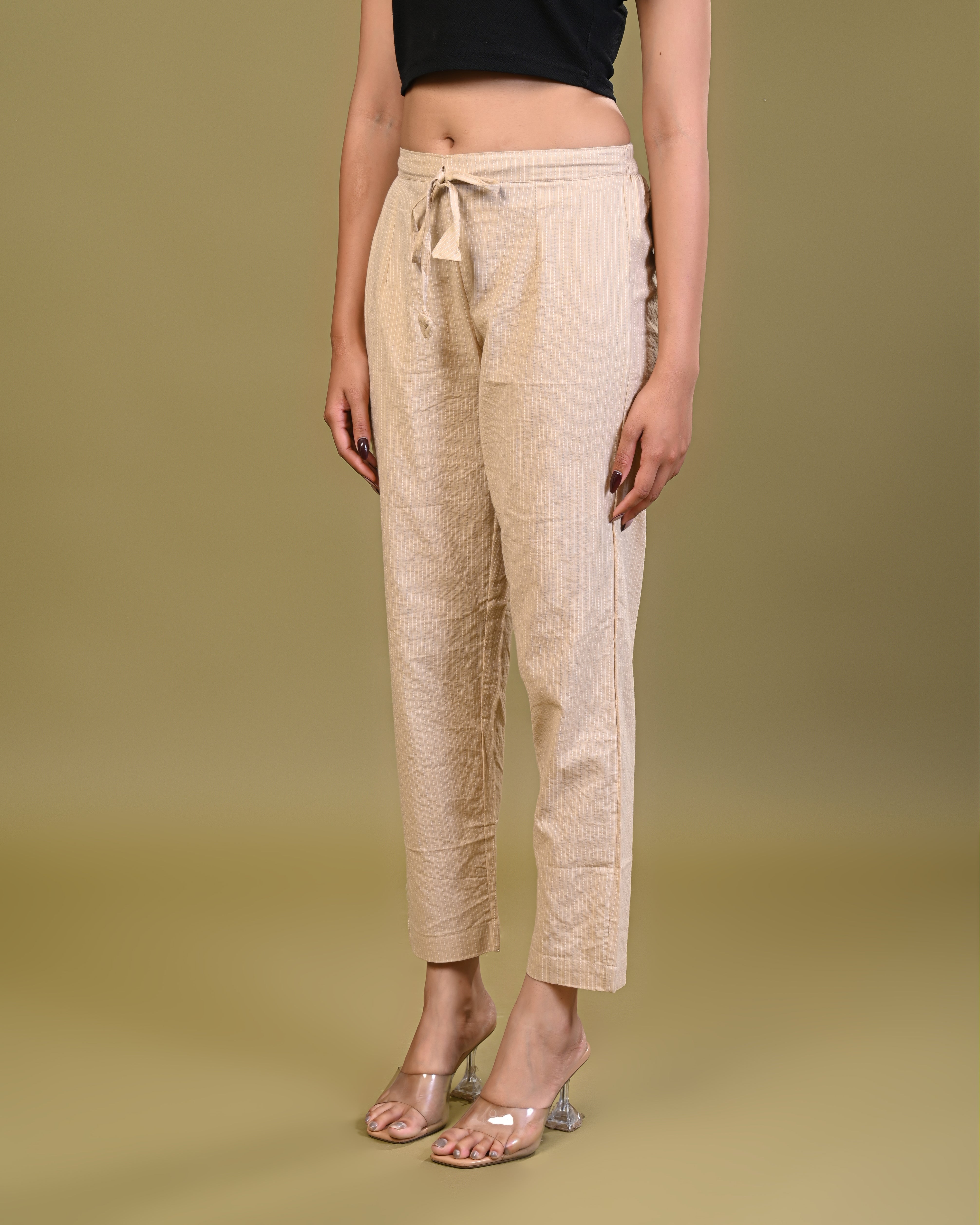 side view of cotton printed palazzo pants for women