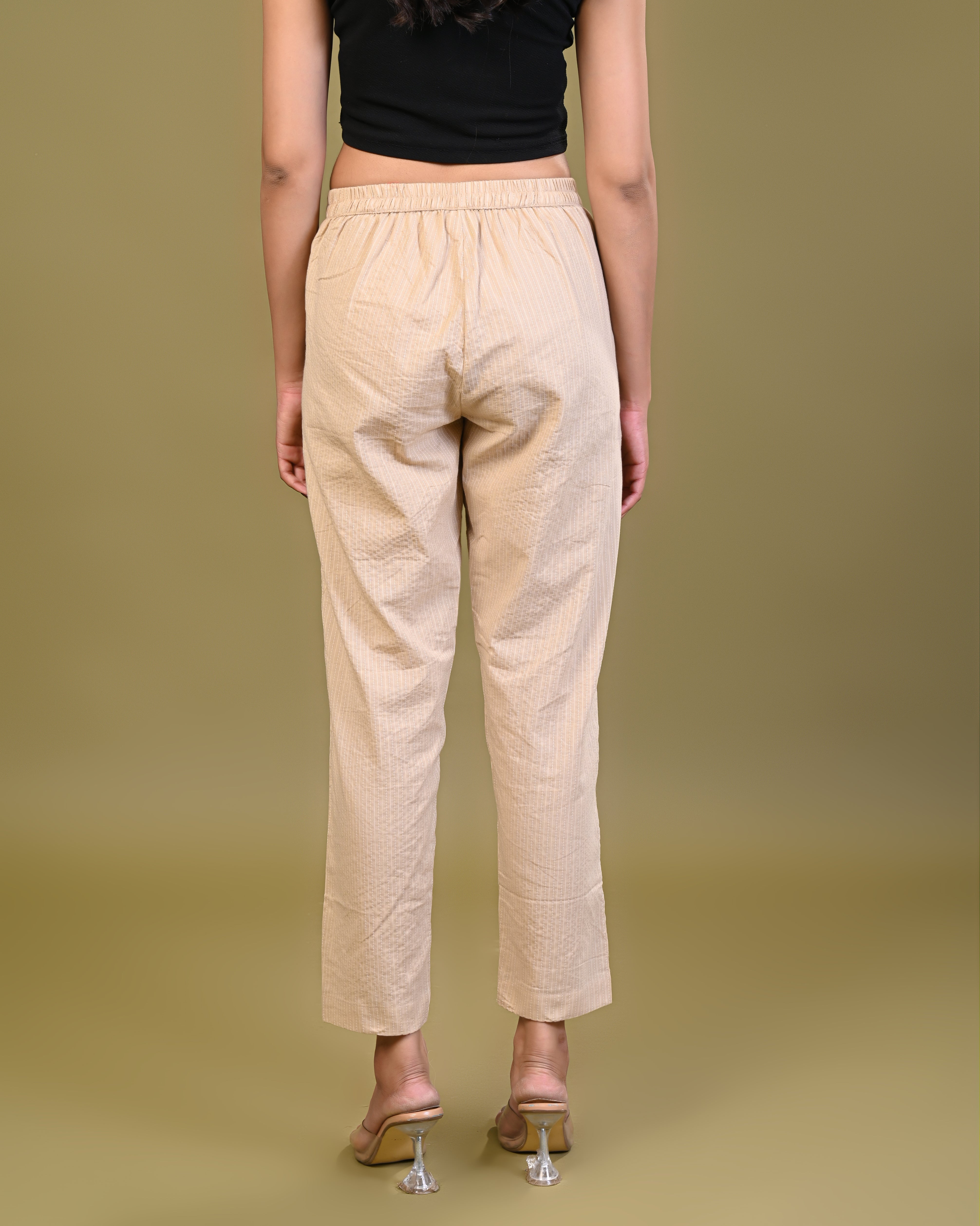 back view of women’s cotton printed pants