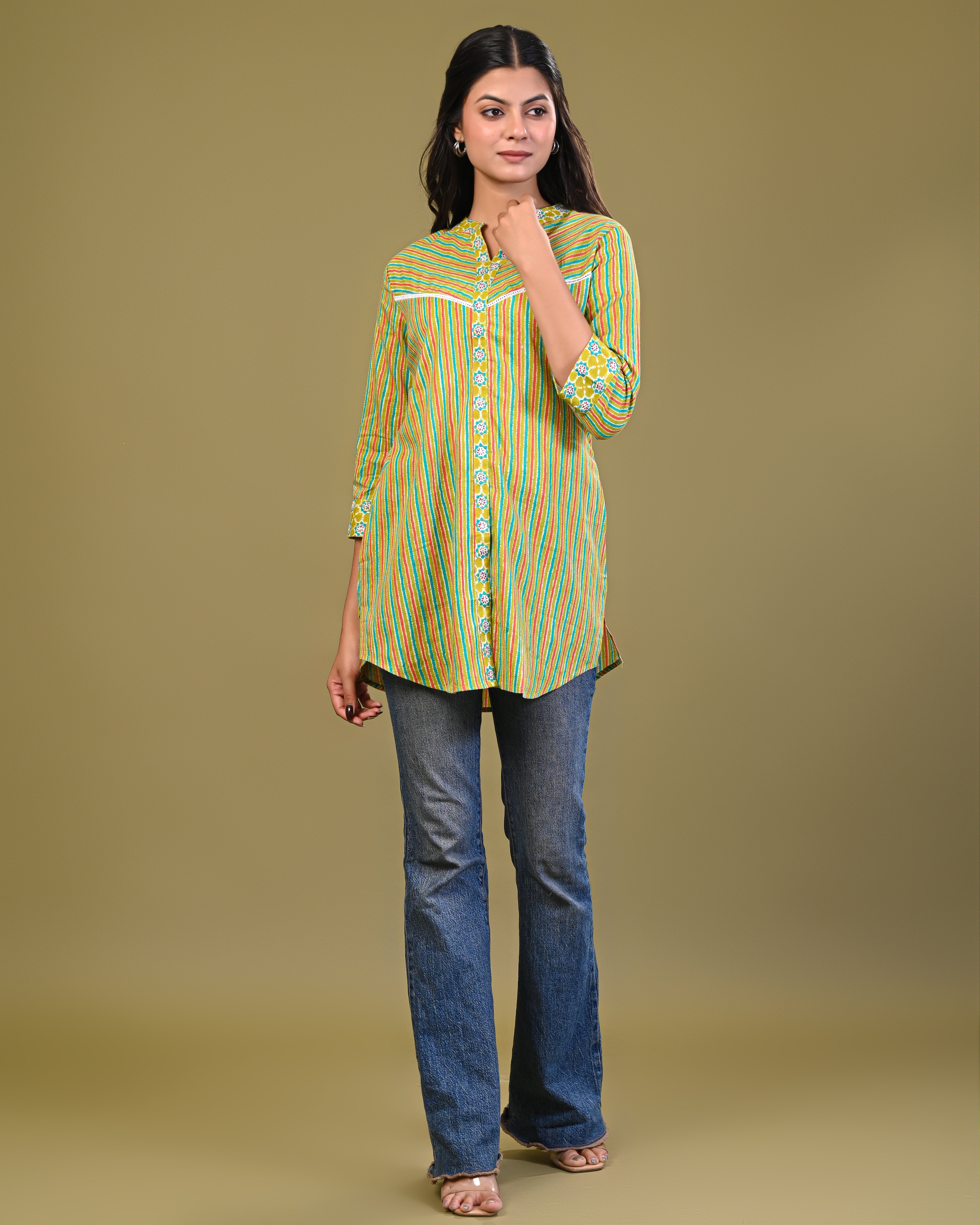 handcrafted Jaipuri block print detail on cotton top