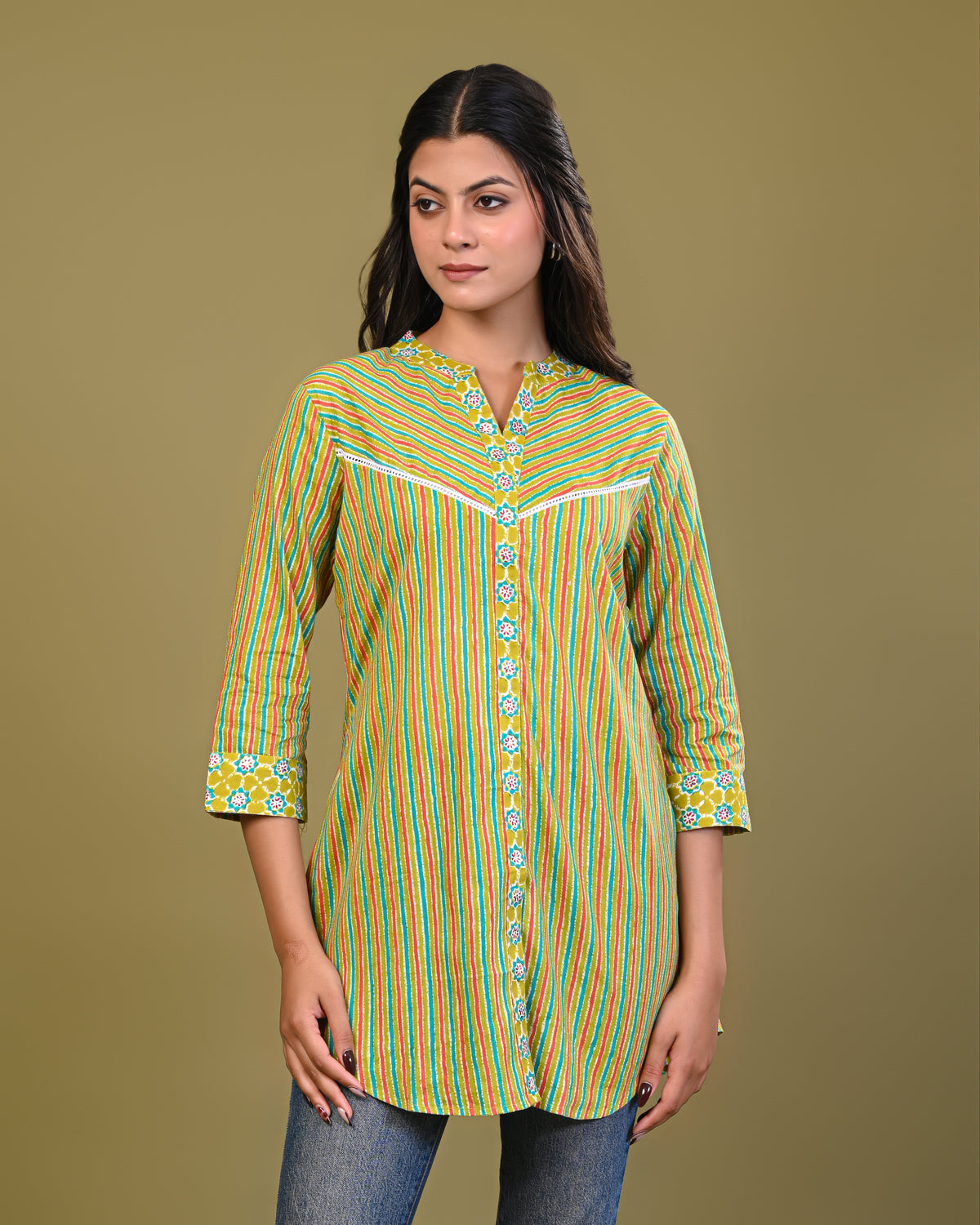 women’s [Green] pure cotton Jaipuri block printed top