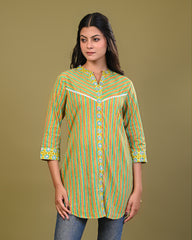 women’s [Green] pure cotton Jaipuri block printed top