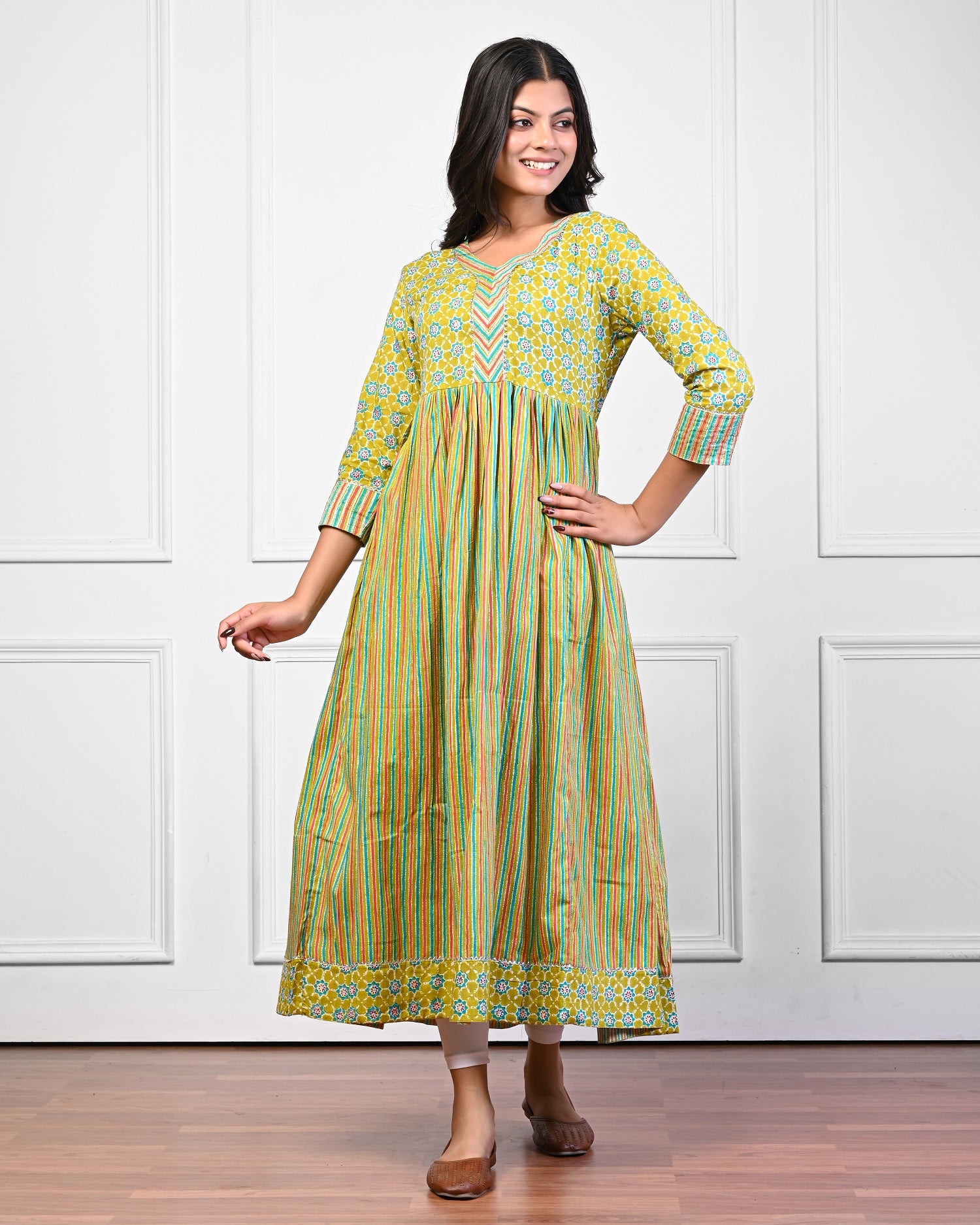 traditional Jaipuri block print pattern on cotton dress