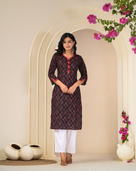 women’s Black pure cotton Jaipuri block printed kurti