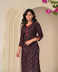 close-up of traditional Jaipuri block print on cotton kurti