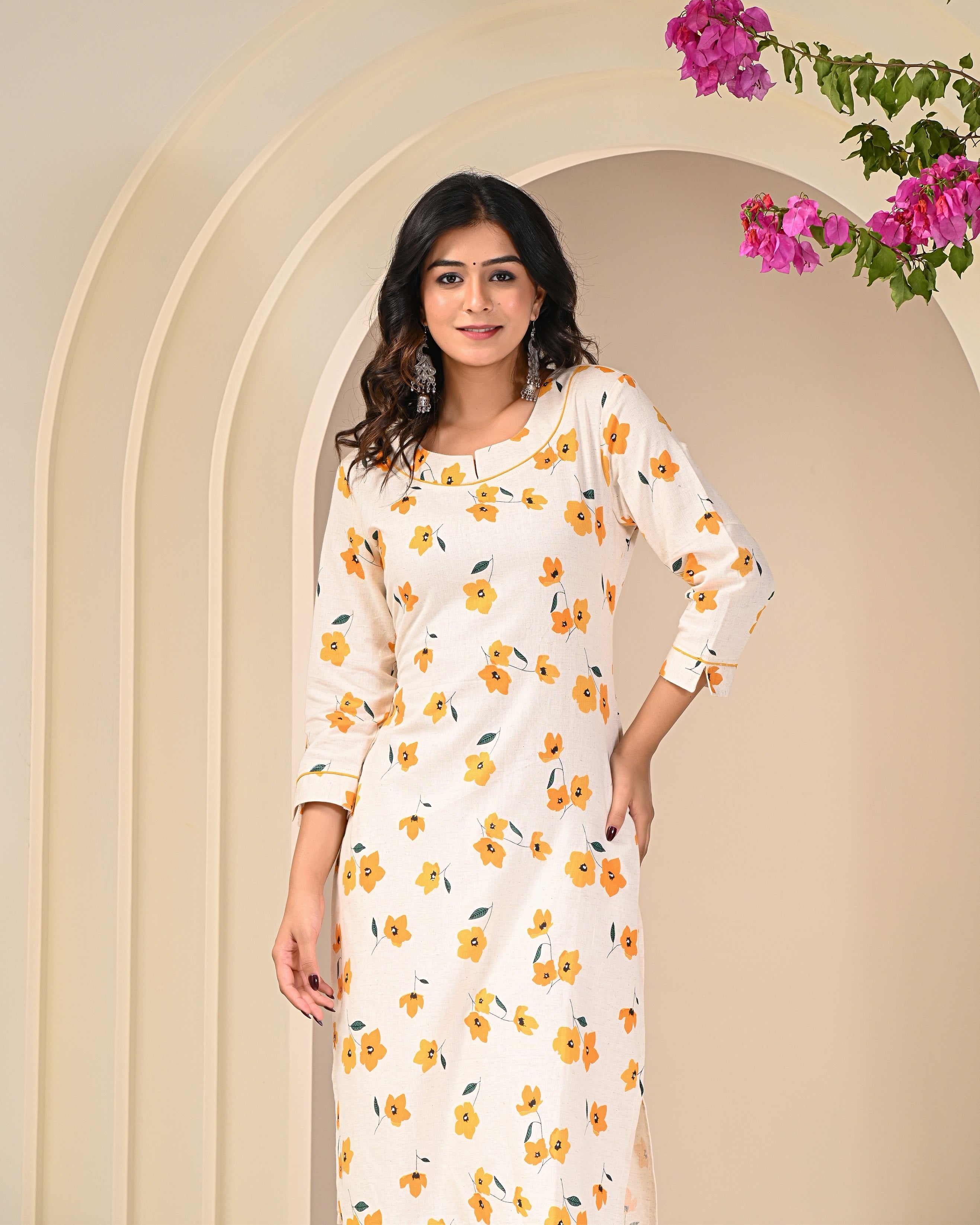 close-up of traditional Jaipuri block print on cotton kurti