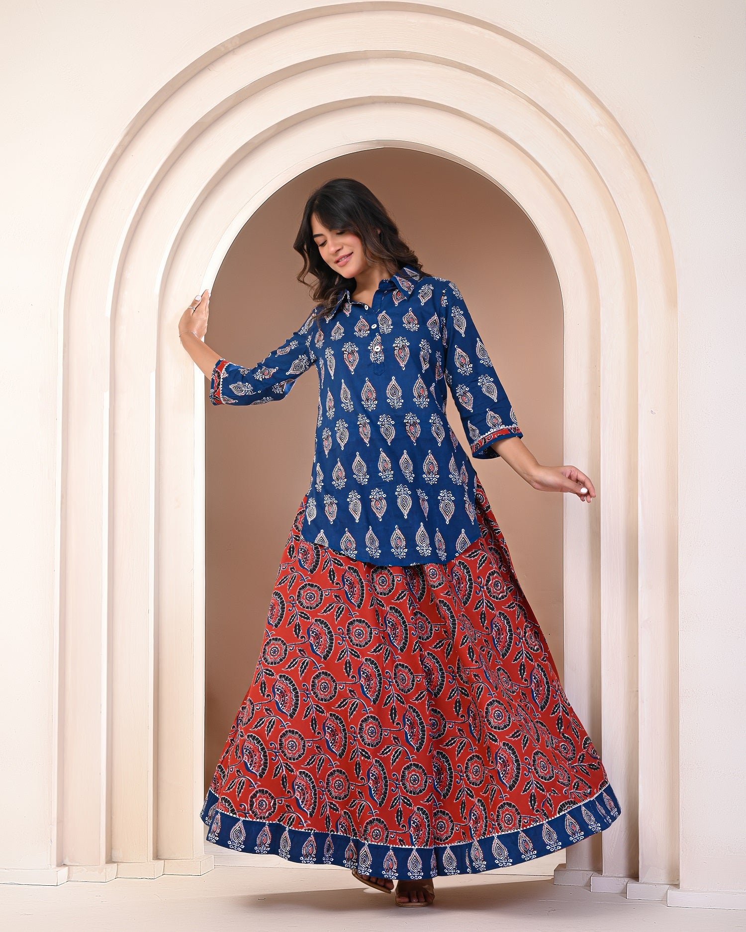 breathable pure cotton fabric used in block printed kurta set