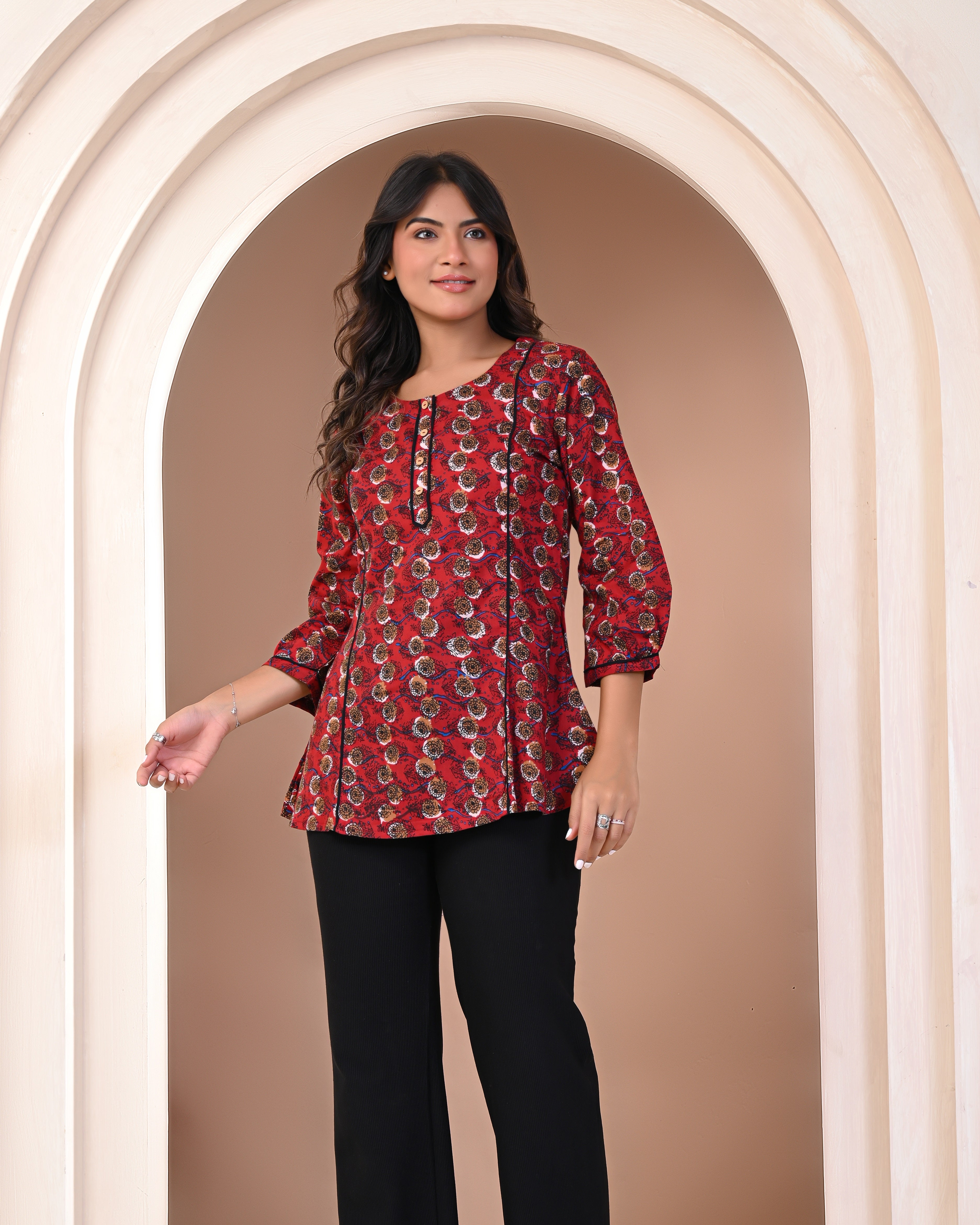 handcrafted Jaipuri block print detail on cotton top