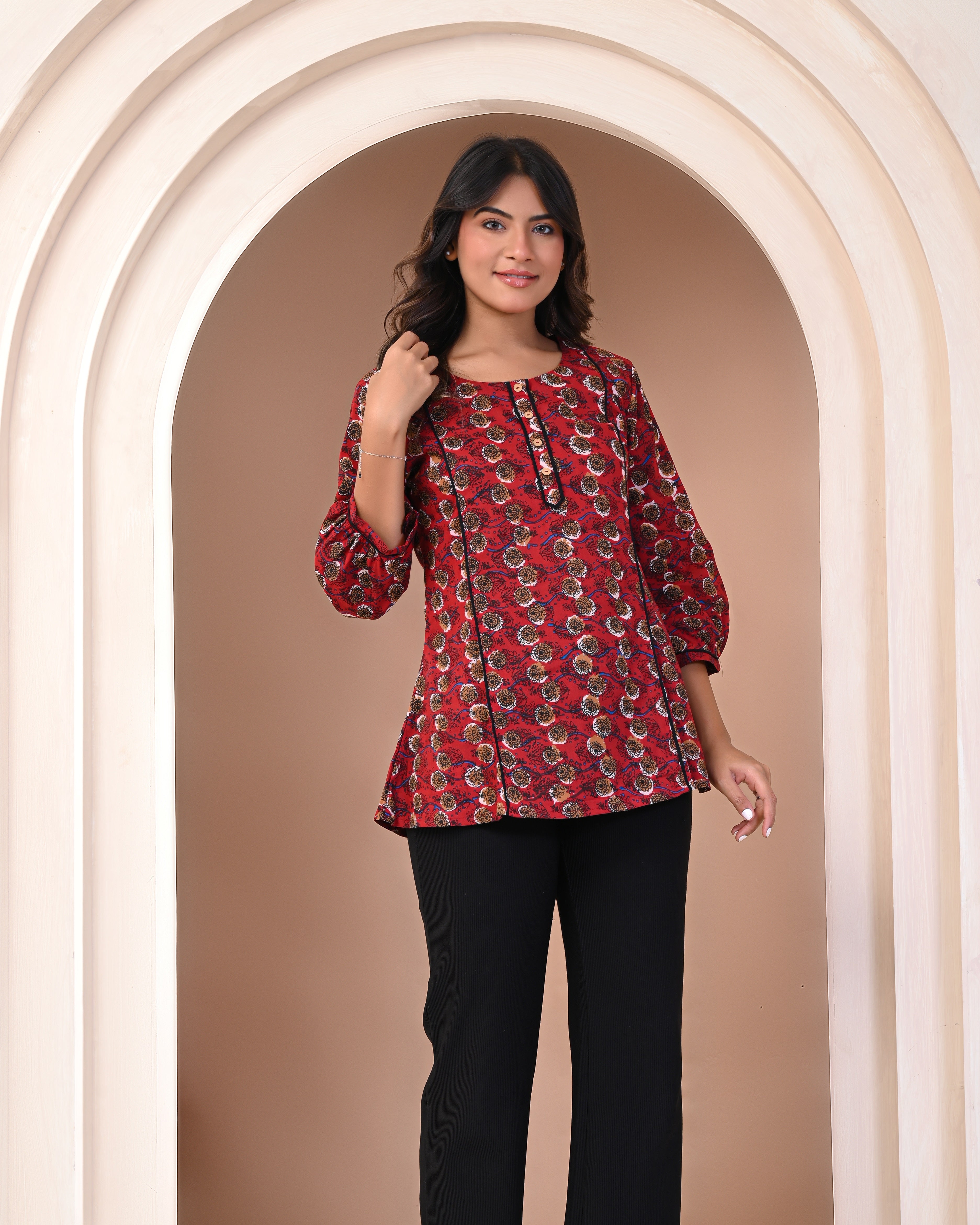 handcrafted Jaipuri block print detail on cotton top