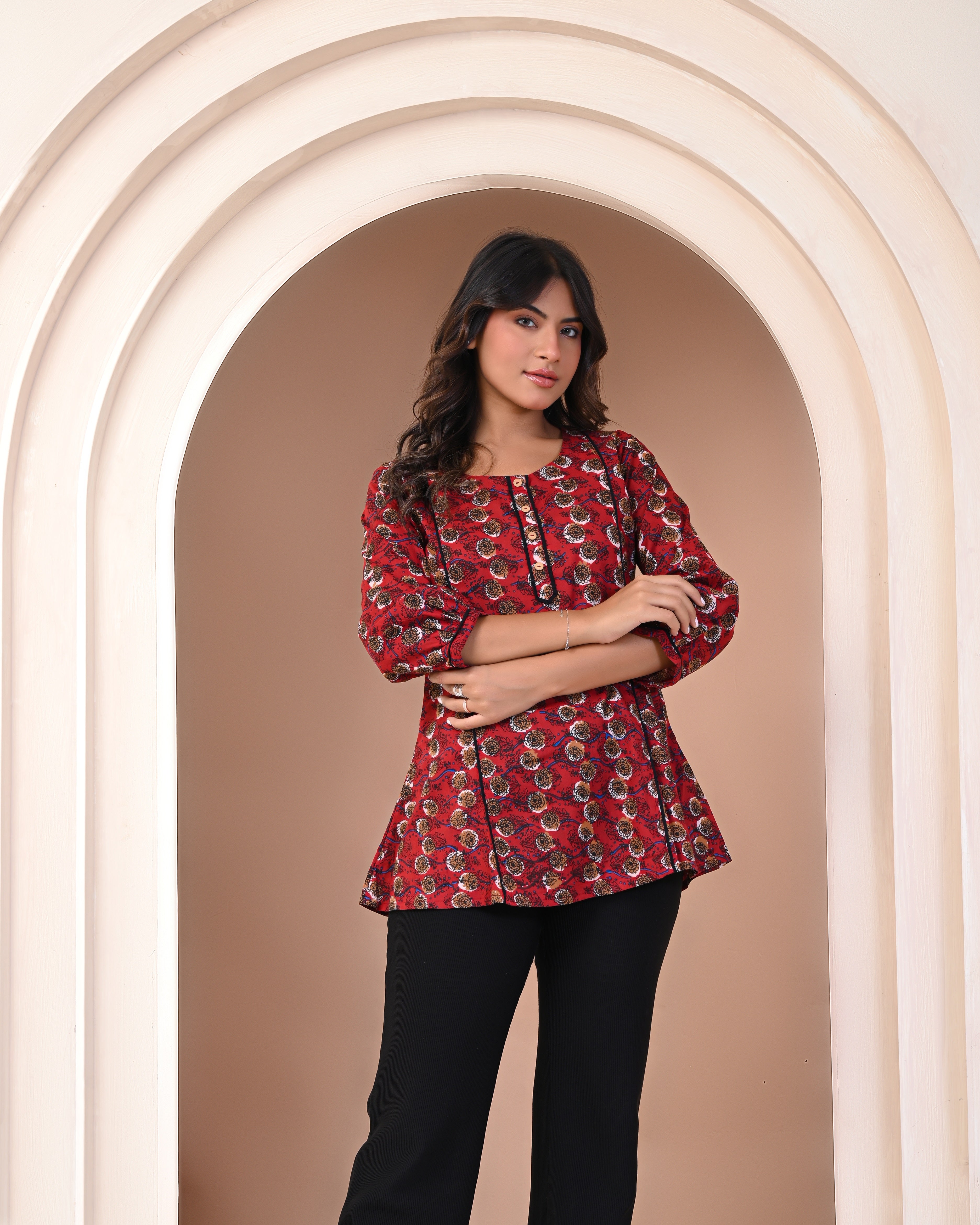 handcrafted Jaipuri block print detail on cotton top