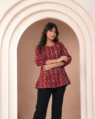 handcrafted Jaipuri block print detail on cotton top