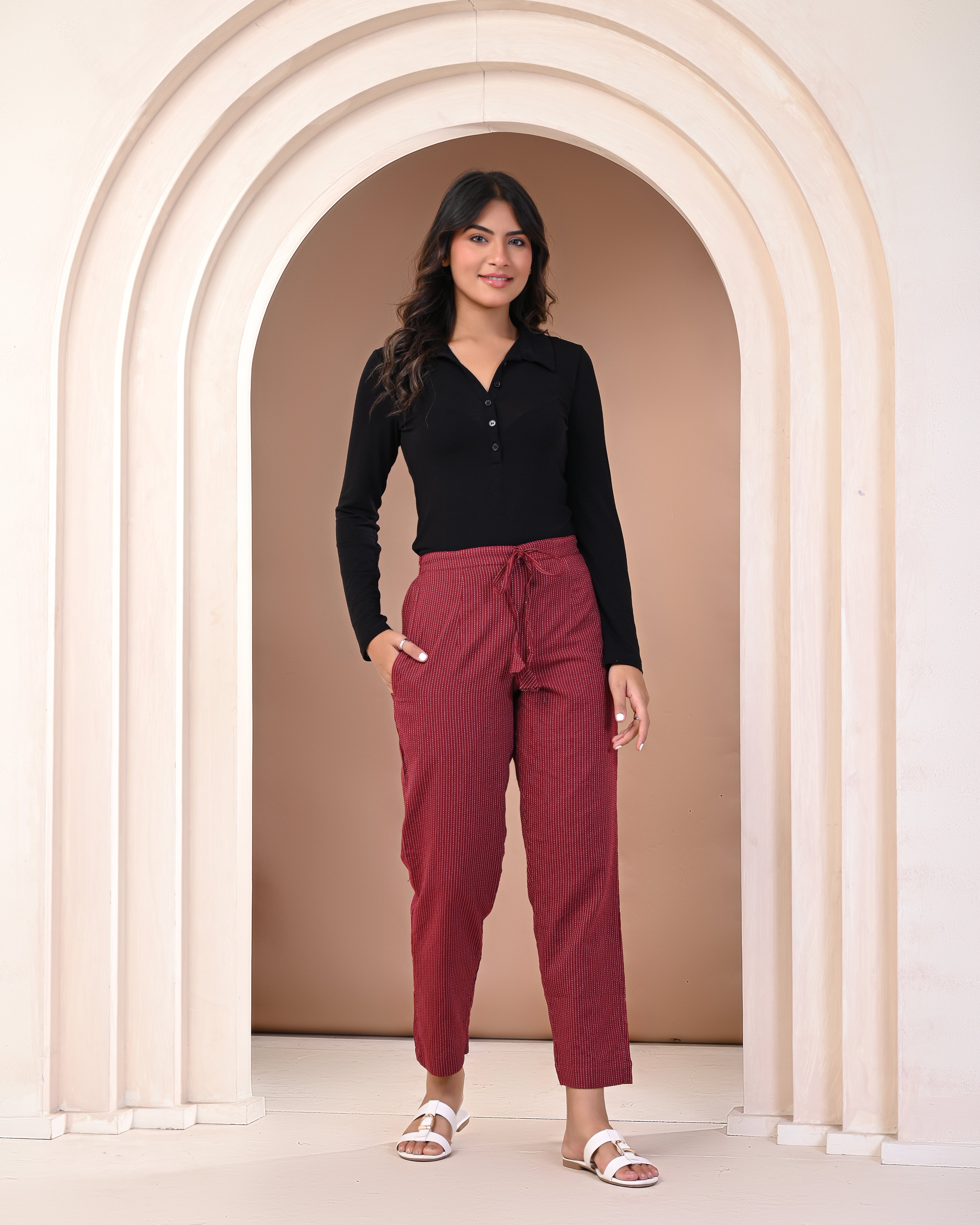 traditional block print detail on cotton palazzo pants