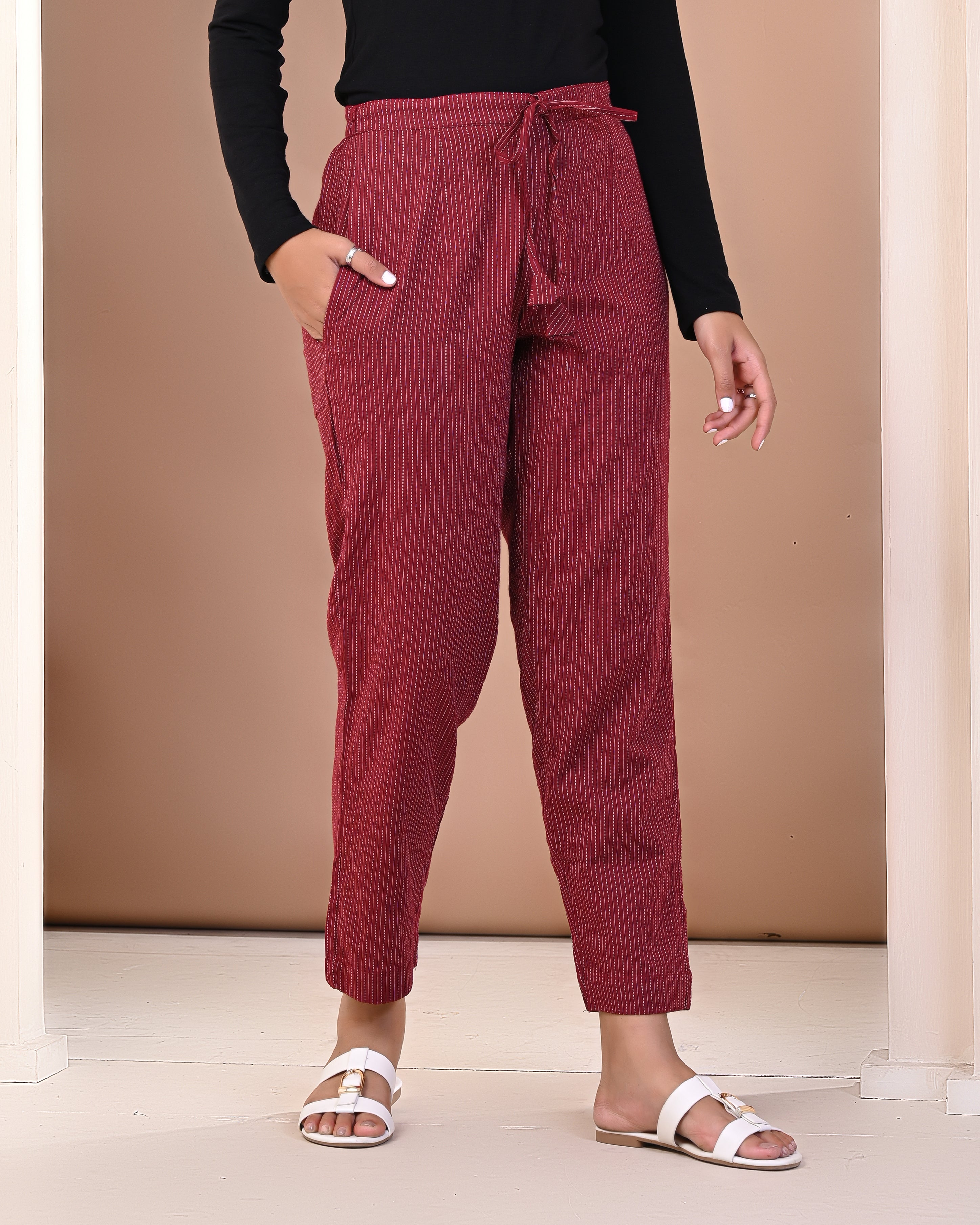 traditional block print detail on cotton palazzo pants