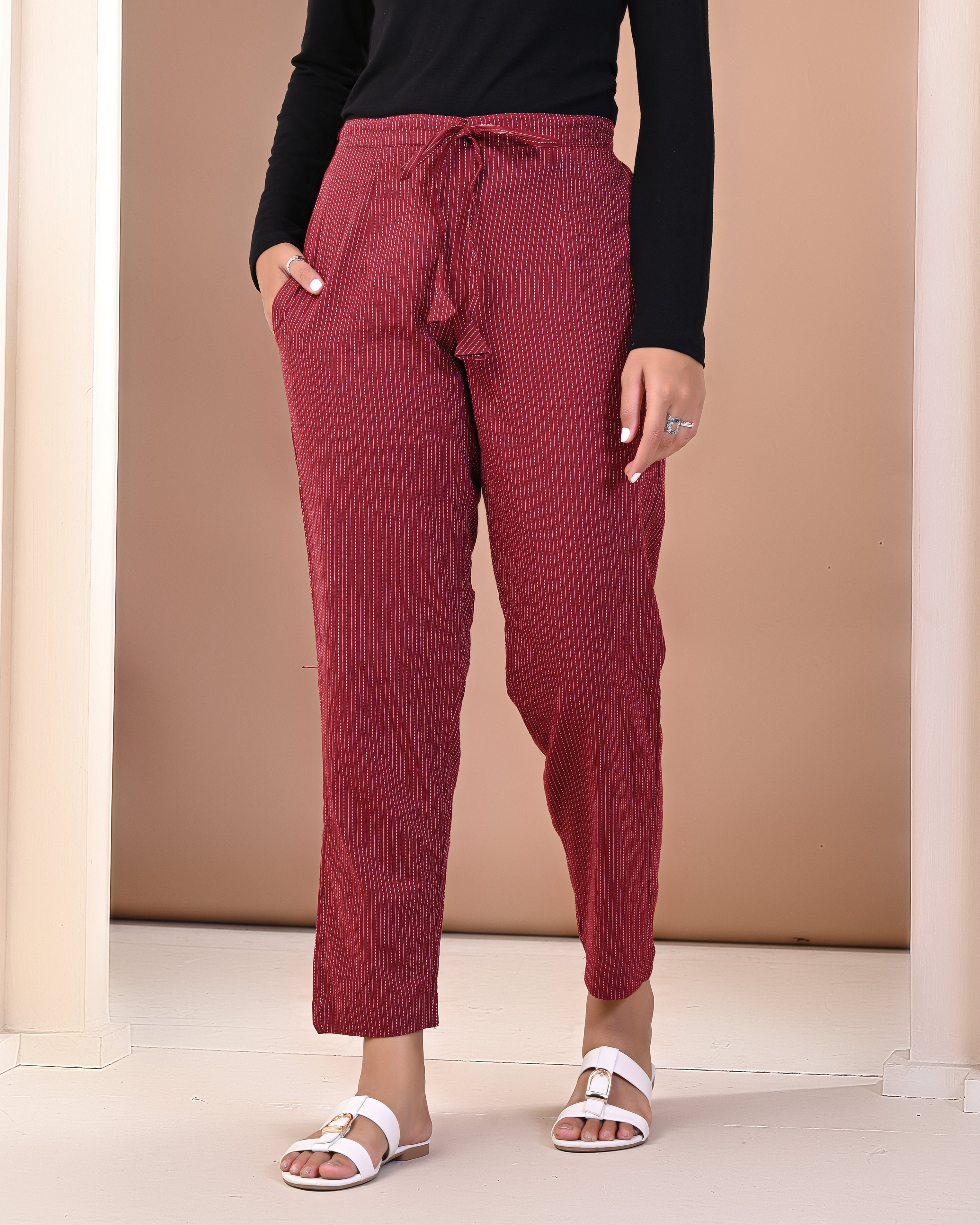 women’s [Maroon] pure cotton printed palazzo pants