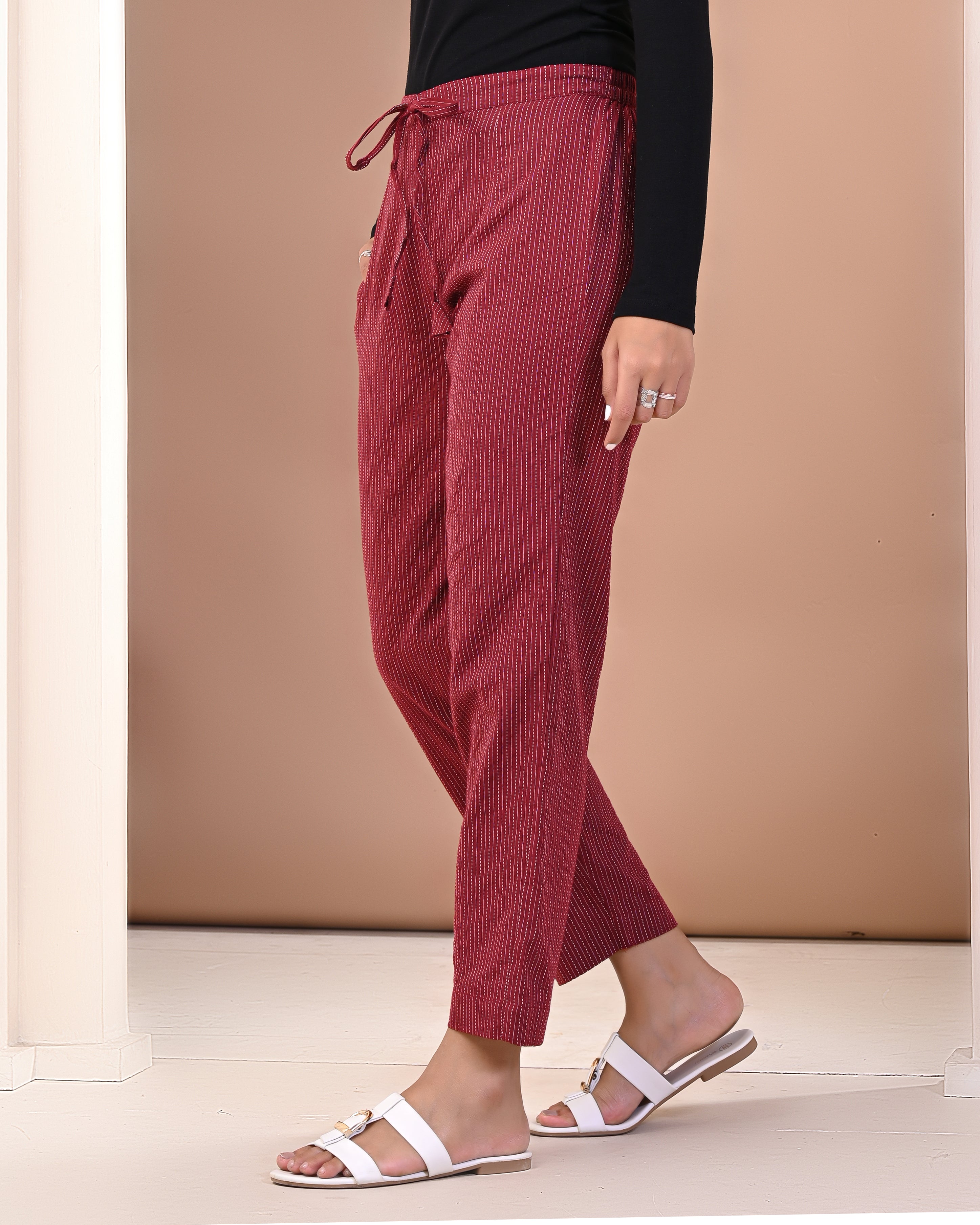 side view of cotton printed palazzo pants for women