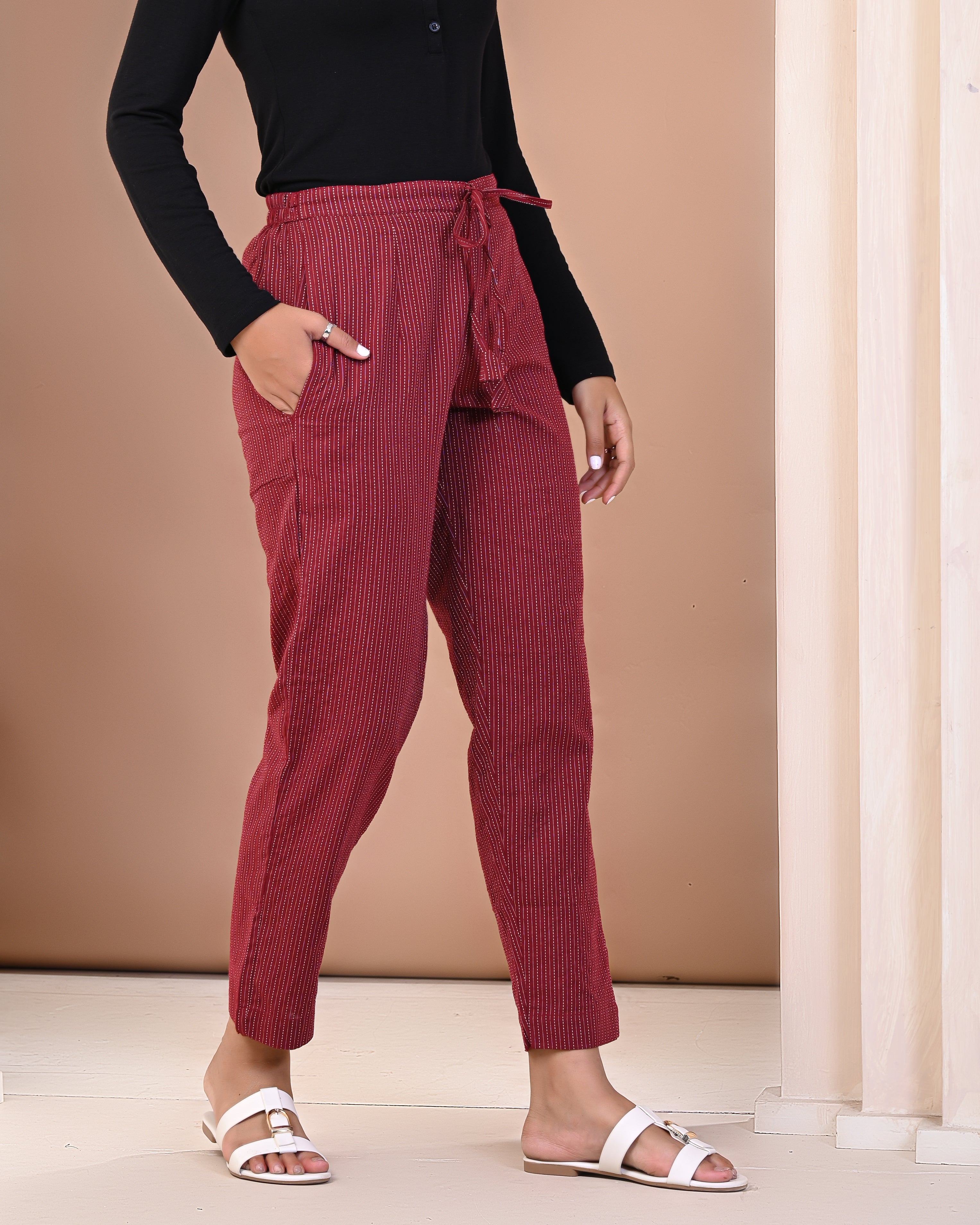 side view of cotton printed palazzo pants for women