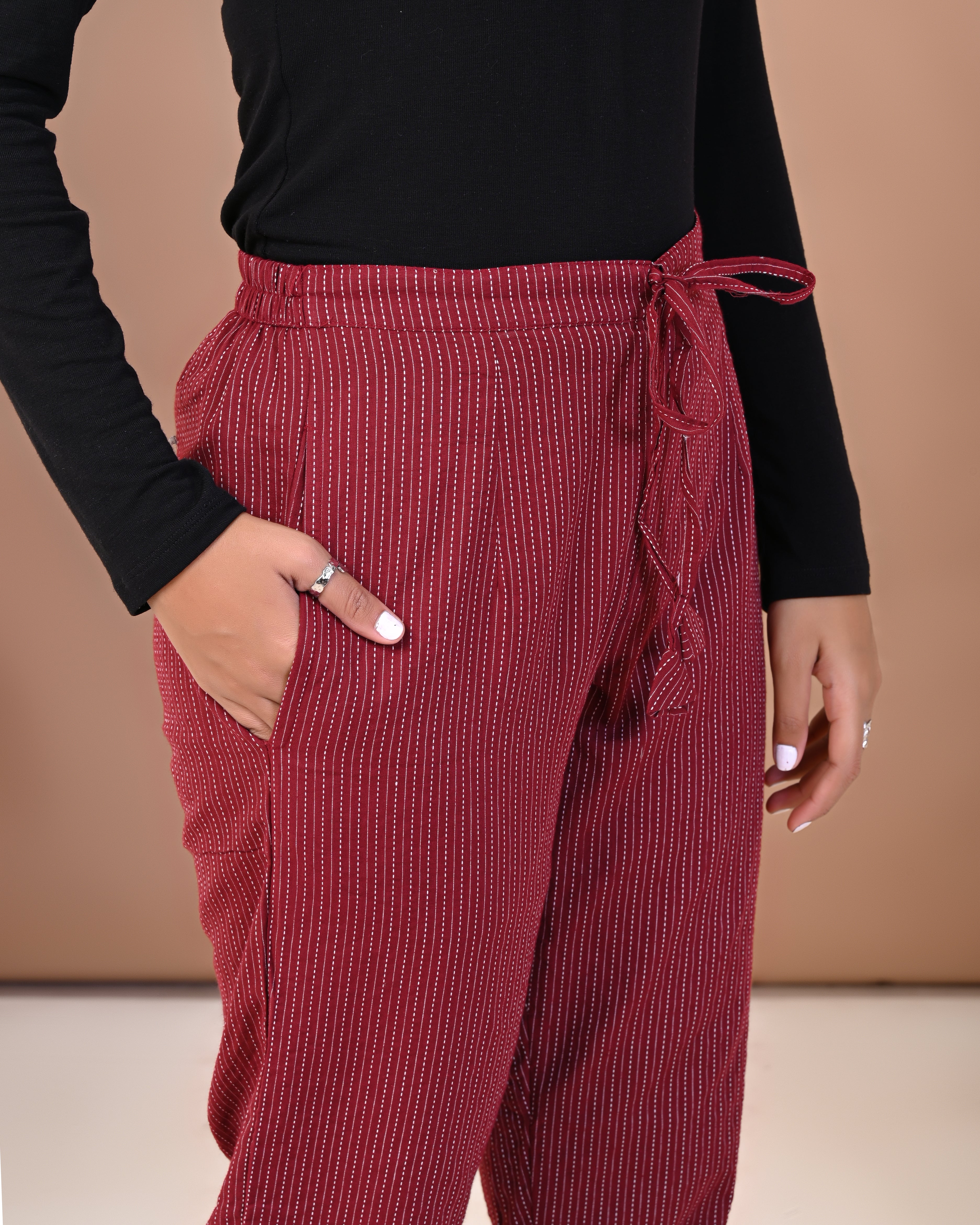 side view of cotton printed palazzo pants for women