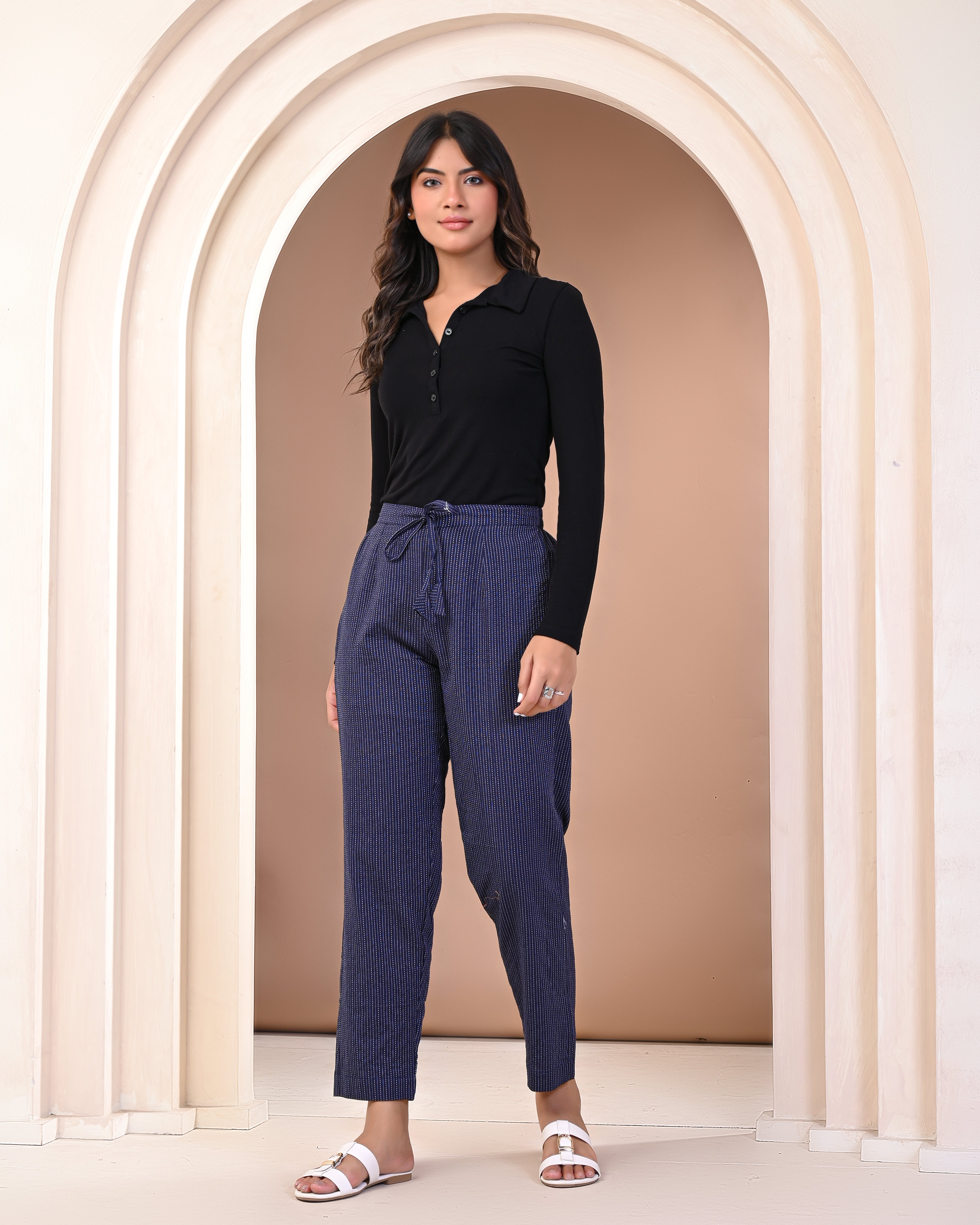 traditional block print detail on cotton palazzo pants