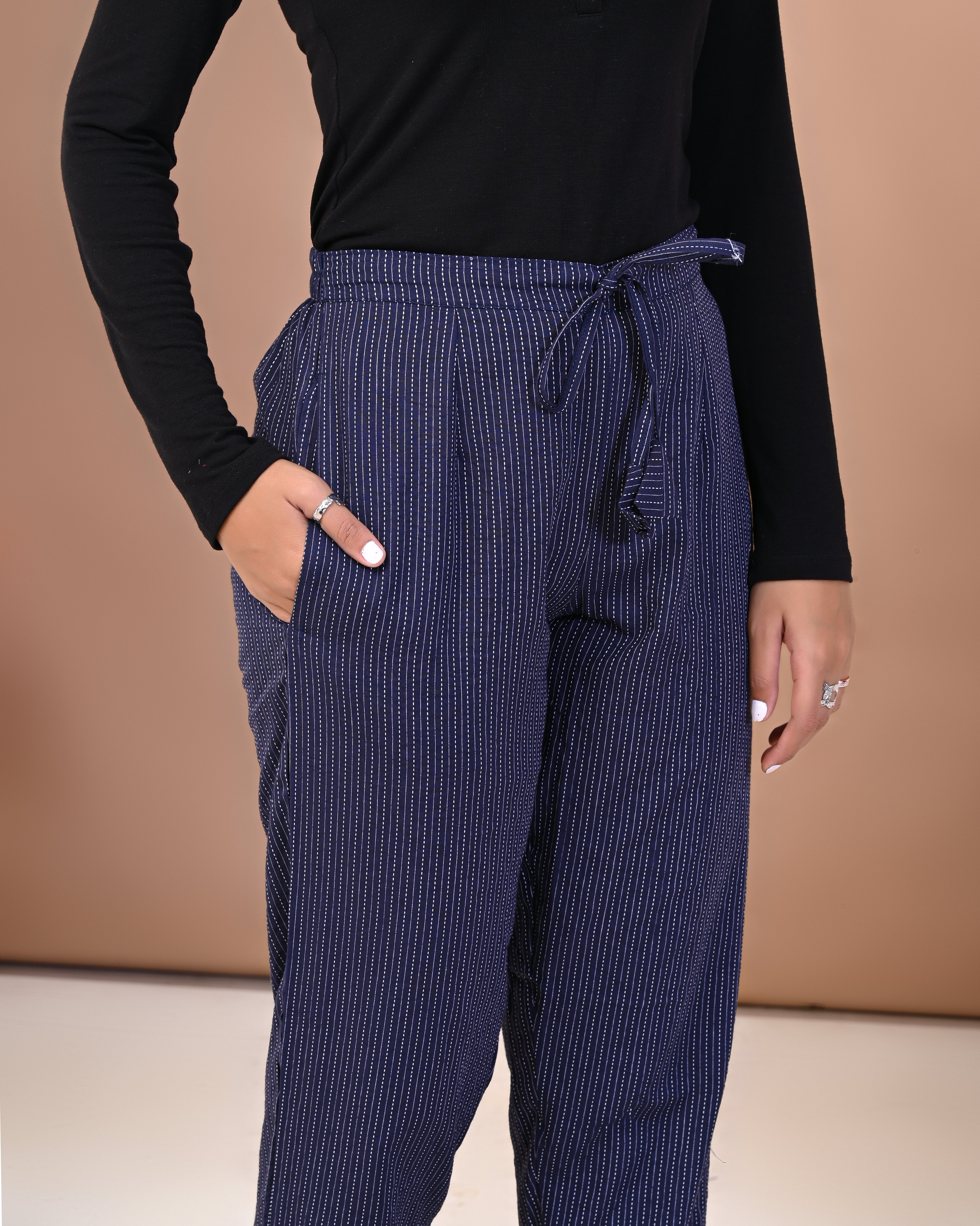 side view of cotton printed palazzo pants for women
