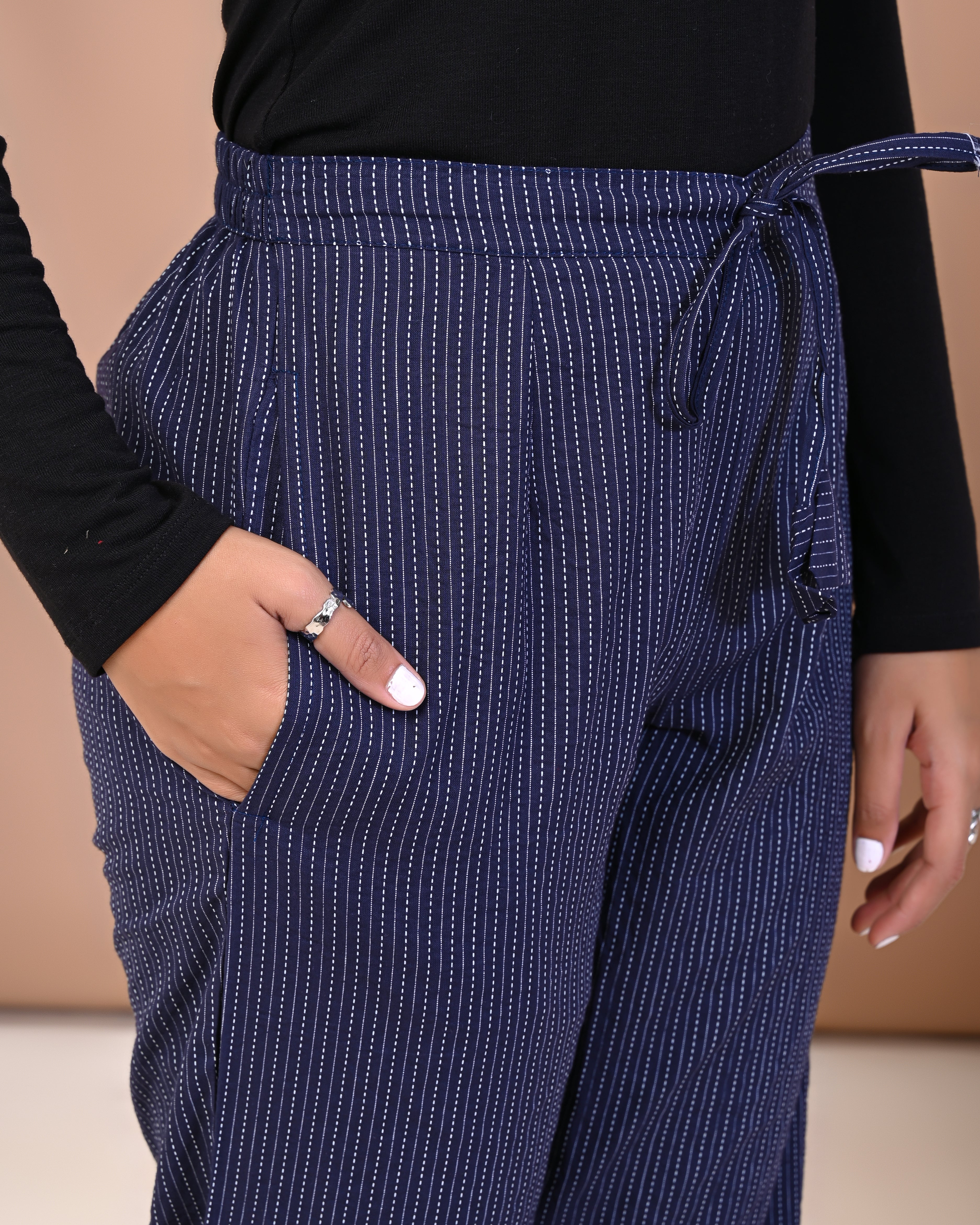 side view of cotton printed palazzo pants for women